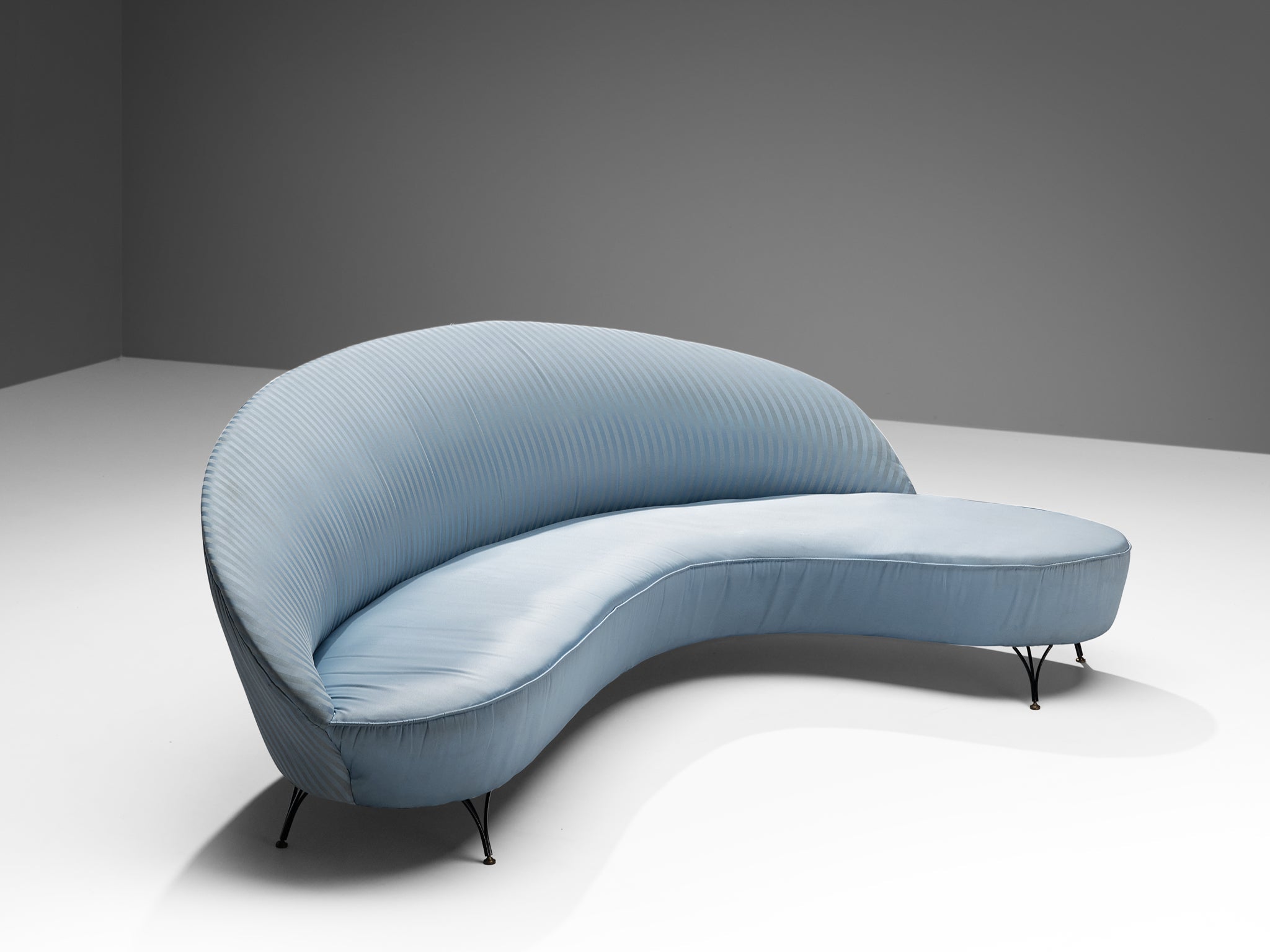 Italian Freeform Curved Sofa in Light Blue Upholstery seating Morentz