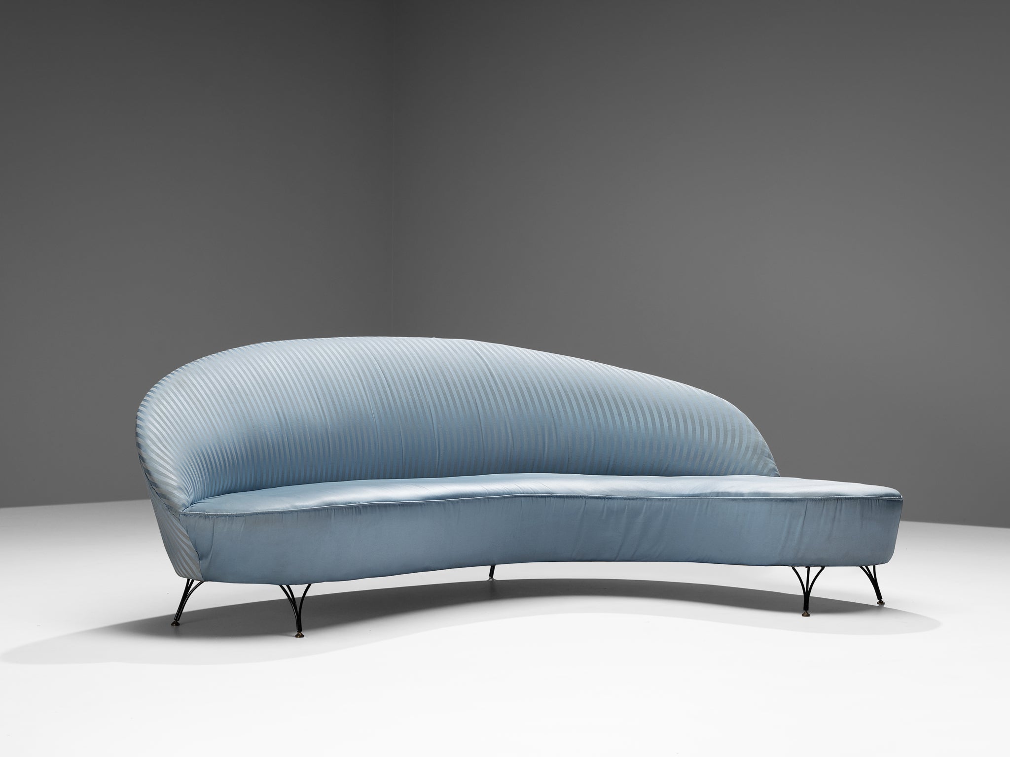Italian Freeform Curved Sofa in Light Blue Upholstery seating Morentz
