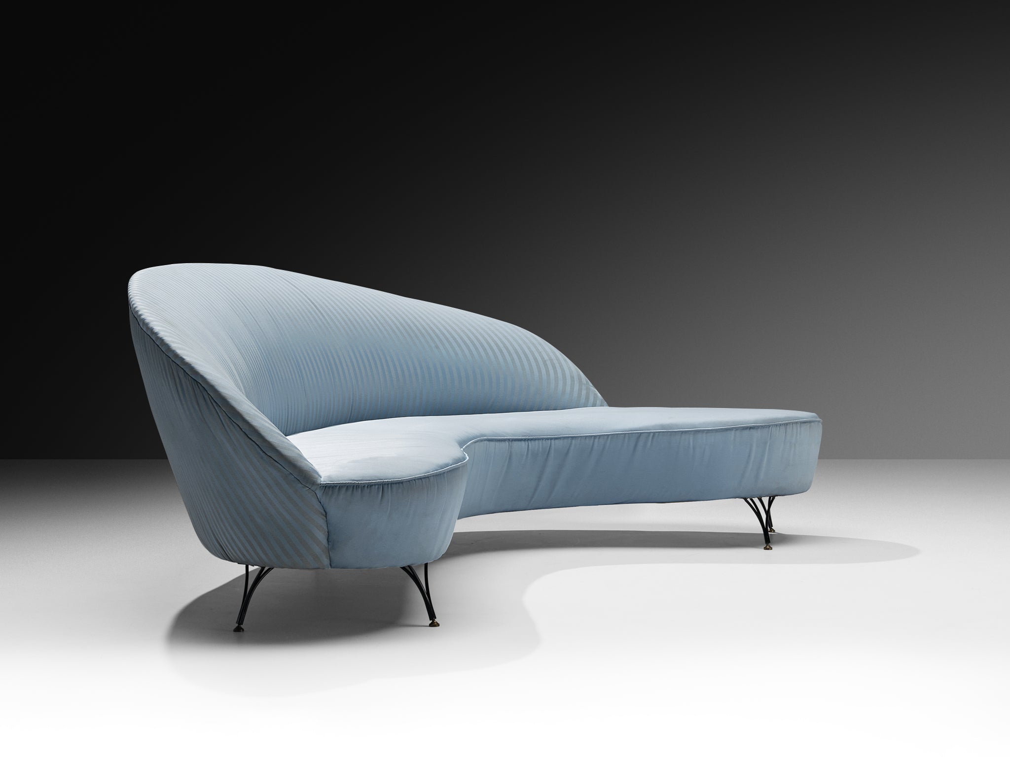 Italian Freeform Curved Sofa in Light Blue Upholstery Seating Morentz
