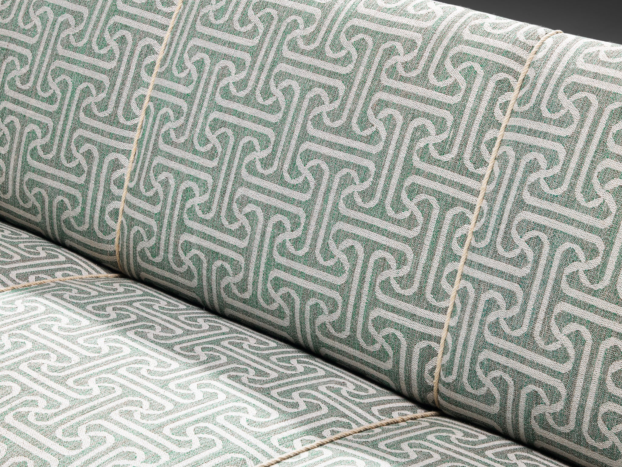Elegant Danish Modern 1950s Sofa in Light Green Patterned Upholstery Seating Morentz