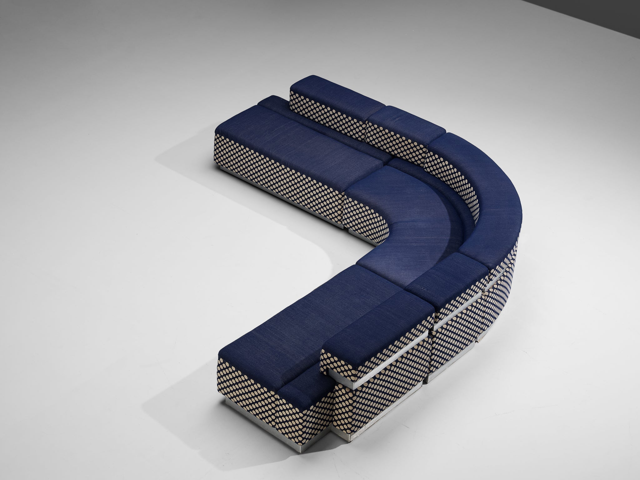 Postmodern Italian Sectional Sofa in Blue and Off-White Dots Upholstery seating Morentz