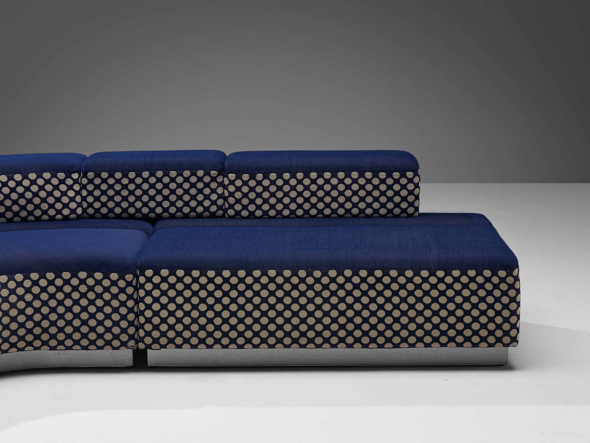 Postmodern Italian Sectional Sofa in Blue and Off-White Dots Upholstery seating Morentz