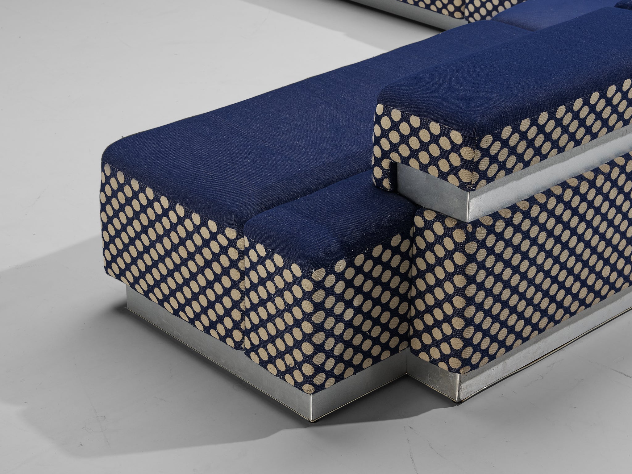 Postmodern Italian Sectional Sofa in Blue and Off-White Dots Upholstery seating Morentz