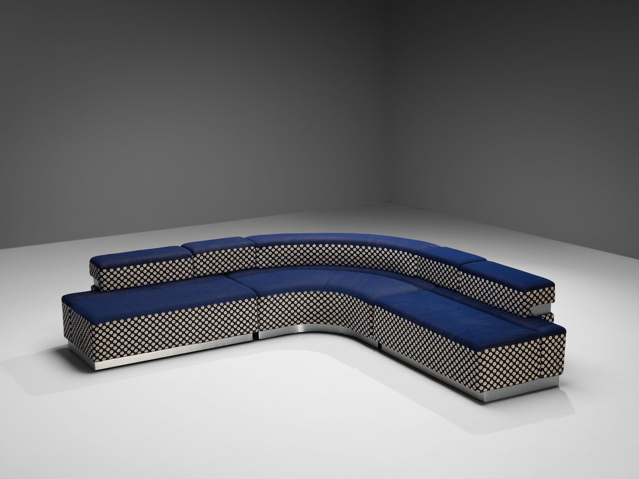 Postmodern Italian Sectional Sofa in Blue and Off-White Dots Upholstery seating Morentz