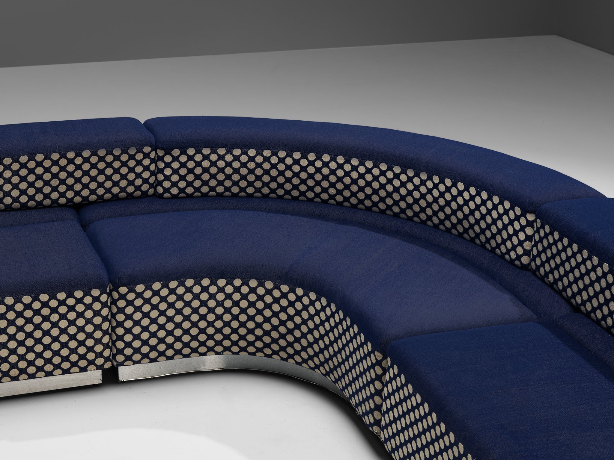 Postmodern Italian Sectional Sofa in Blue and Off-White Dots Upholstery seating Morentz