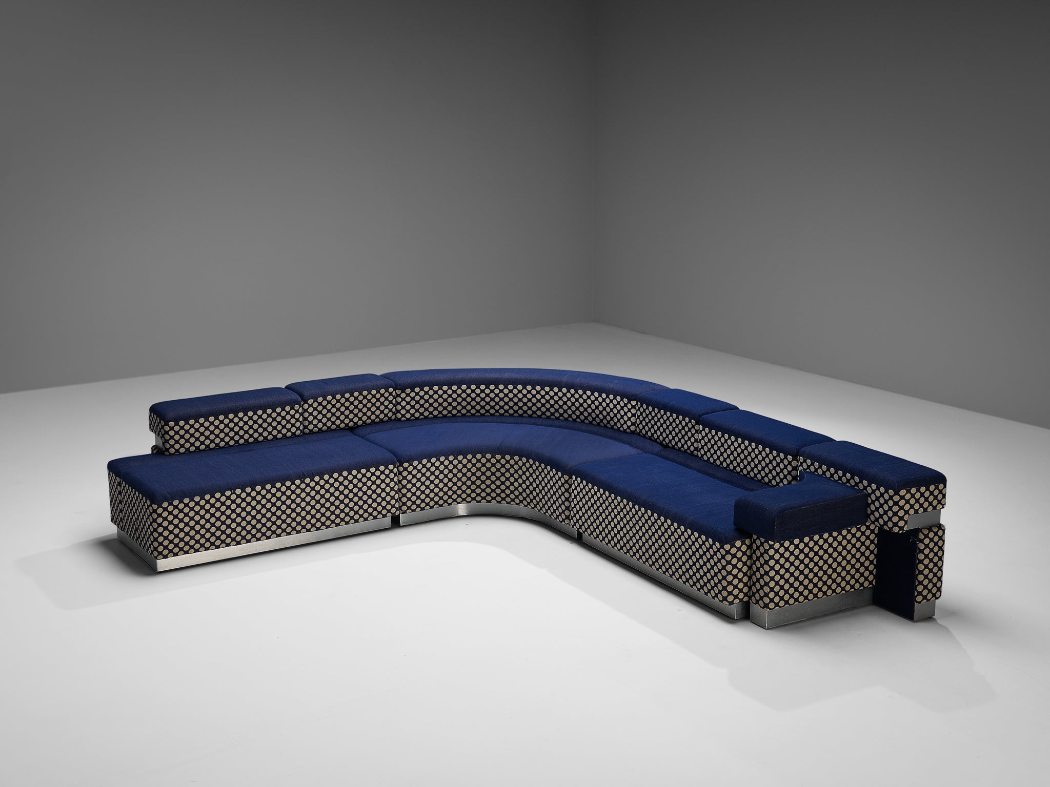 Postmodern Italian Sectional Sofa in Blue and Off-White Dots Upholstery seating Morentz