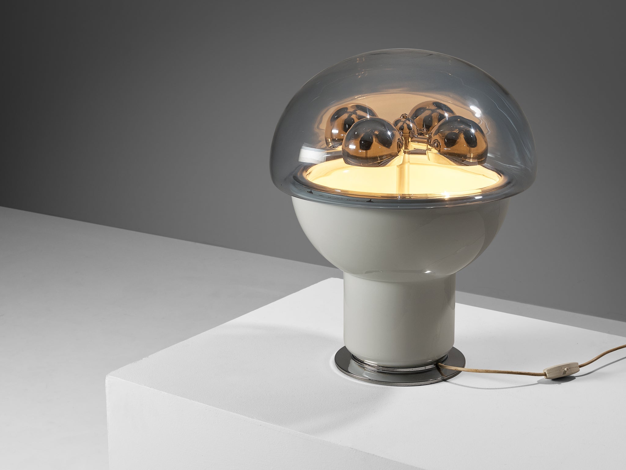 Selenova Postmodern Table Lamp with Glass Orb in Light Blue Glass & Perspex lighting Morentz