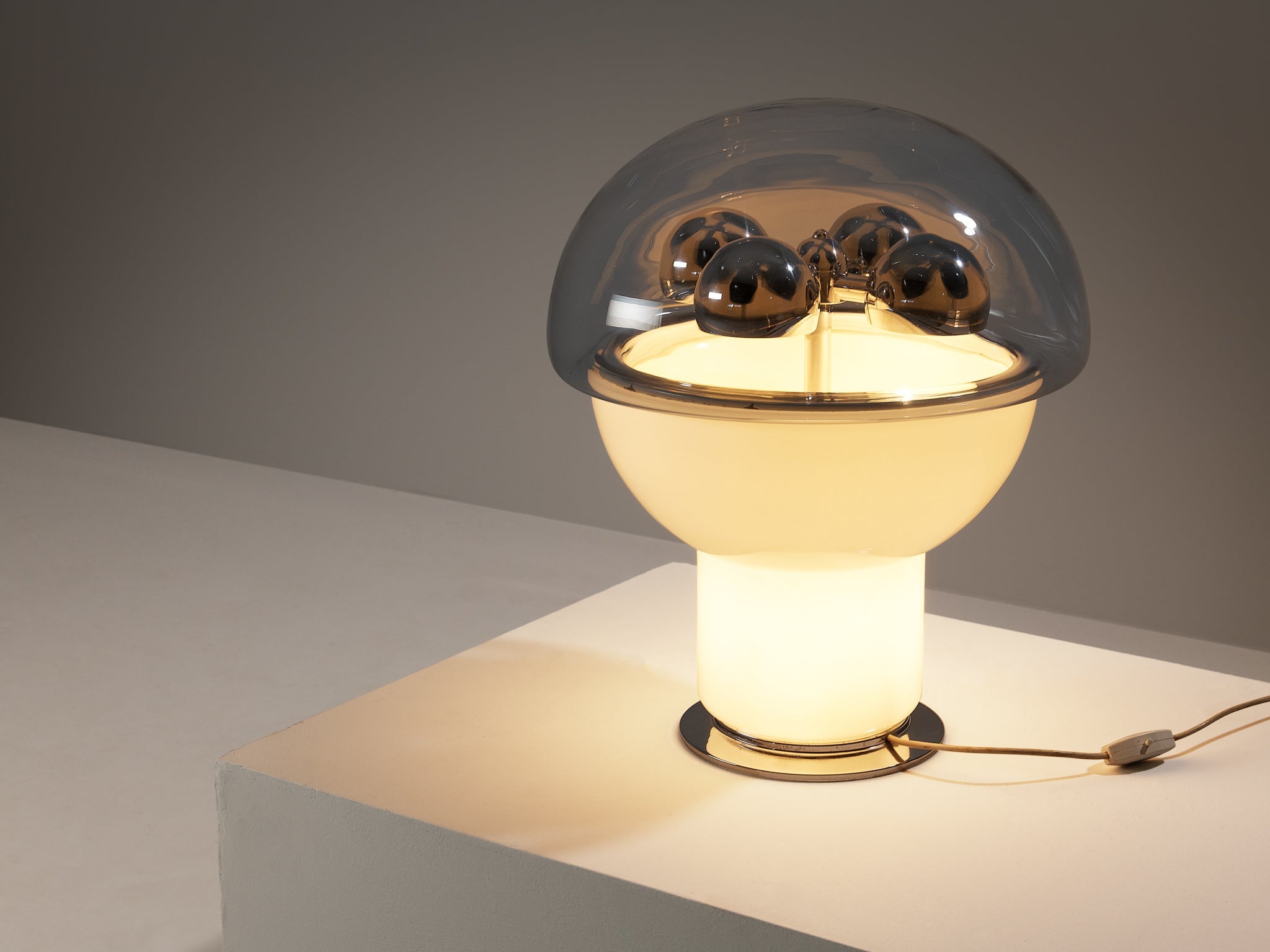 Selenova Postmodern Table Lamp with Glass Orb in Light Blue Glass & Perspex lighting Morentz