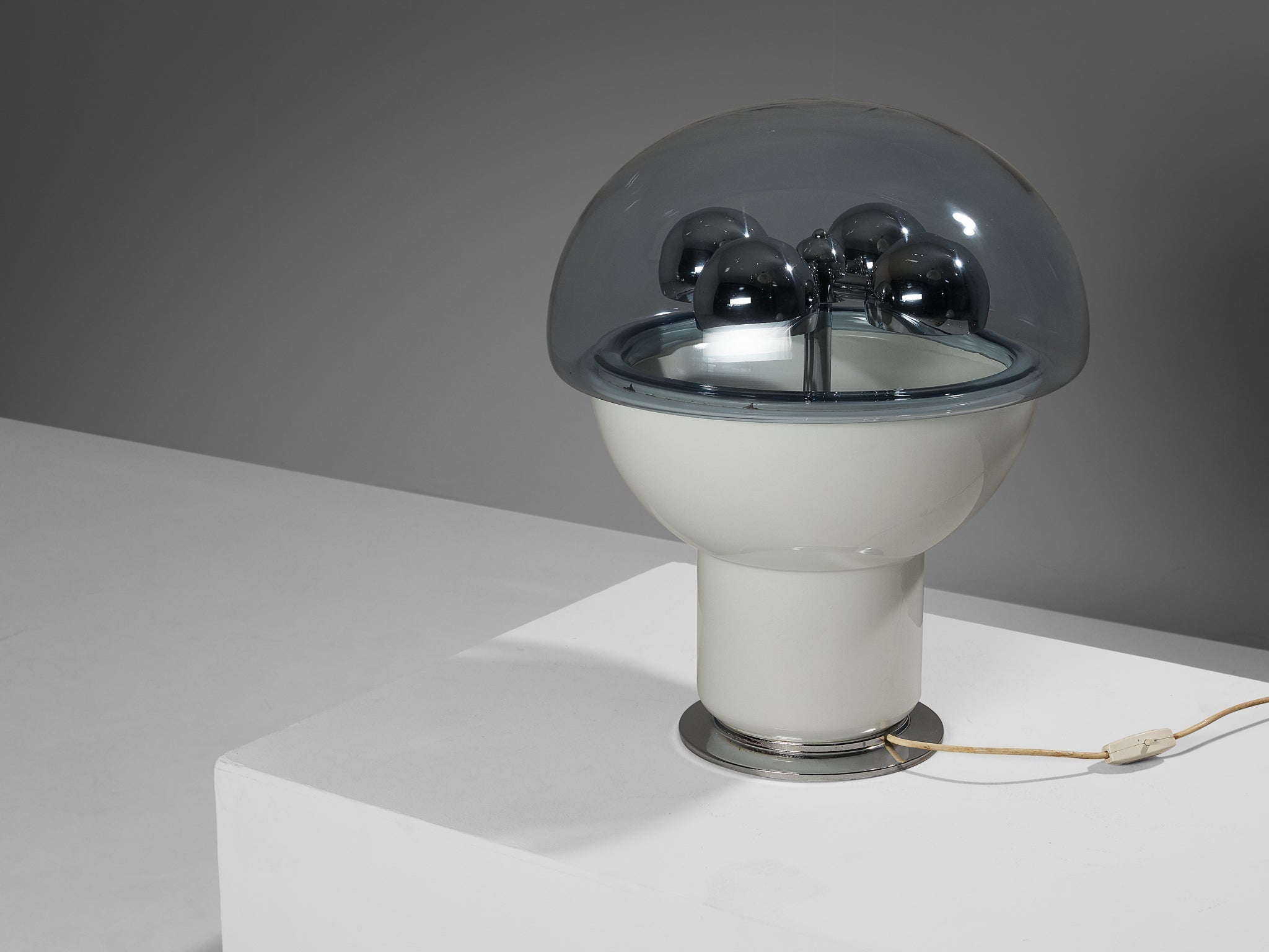 Selenova Postmodern Table Lamp with Glass Orb in Light Blue Glass & Perspex lighting Morentz