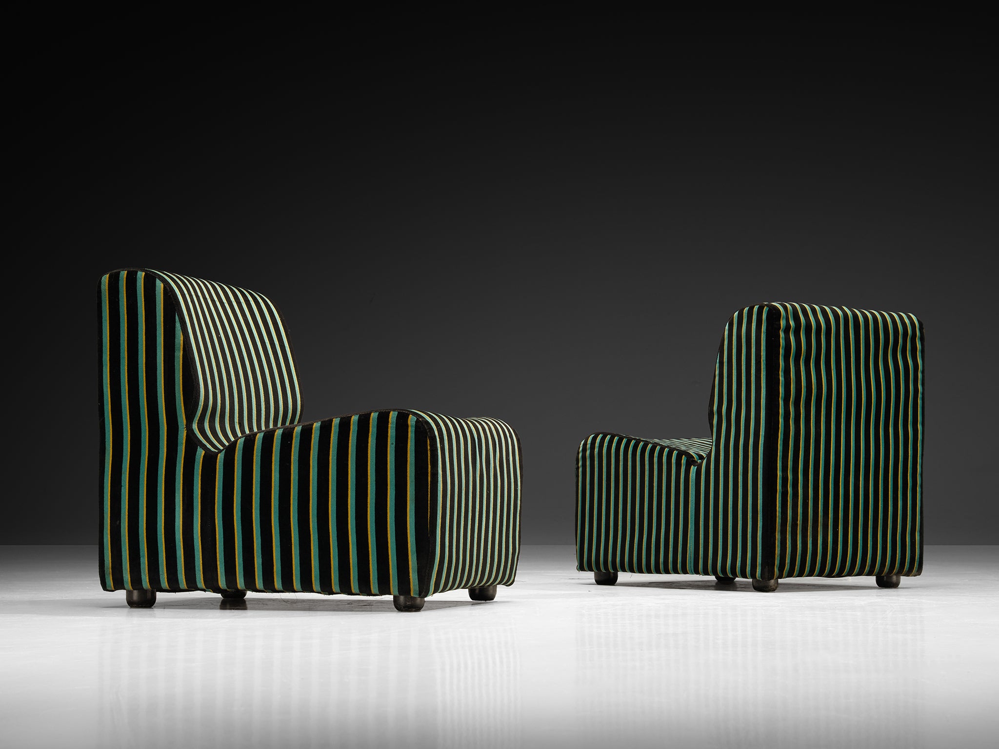 1980s Post-Modern Italian Sectional Sofa Green Yellow Black Striped Velvet Seating Morentz