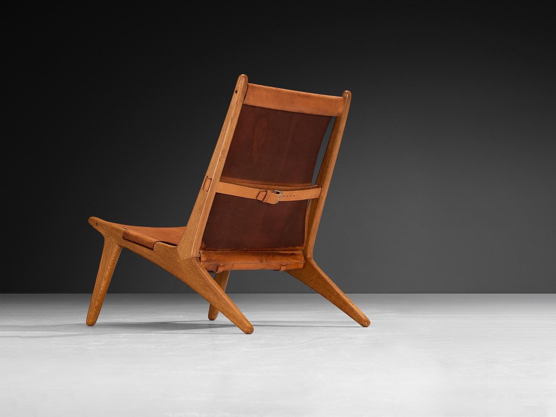 Uno & Östen Kristiansson for Luxus Hunting Chair Leather and Oak seating Morentz