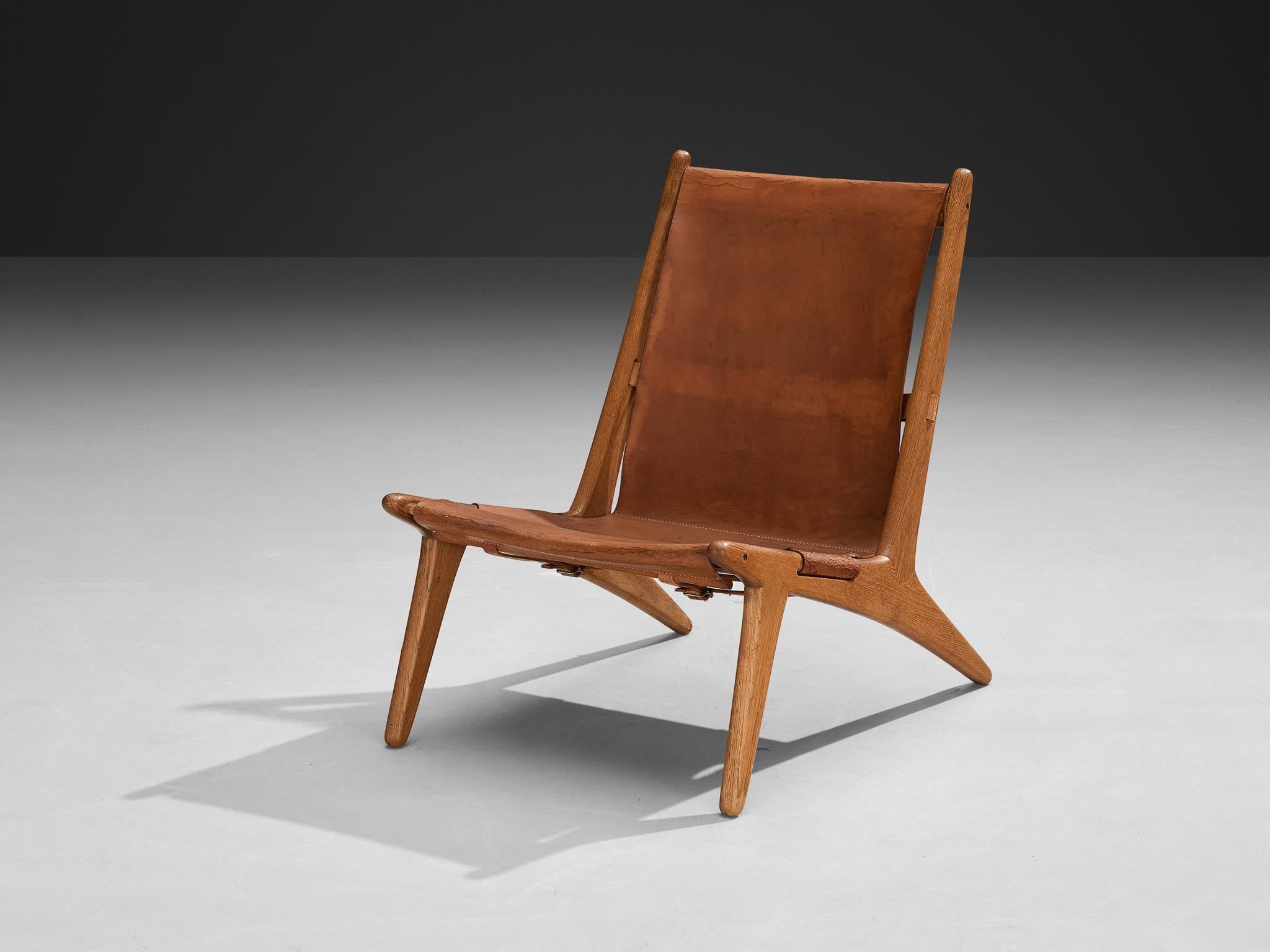 Uno & Östen Kristiansson for Luxus Pair of Hunting Chairs Leather and Oak seating Morentz