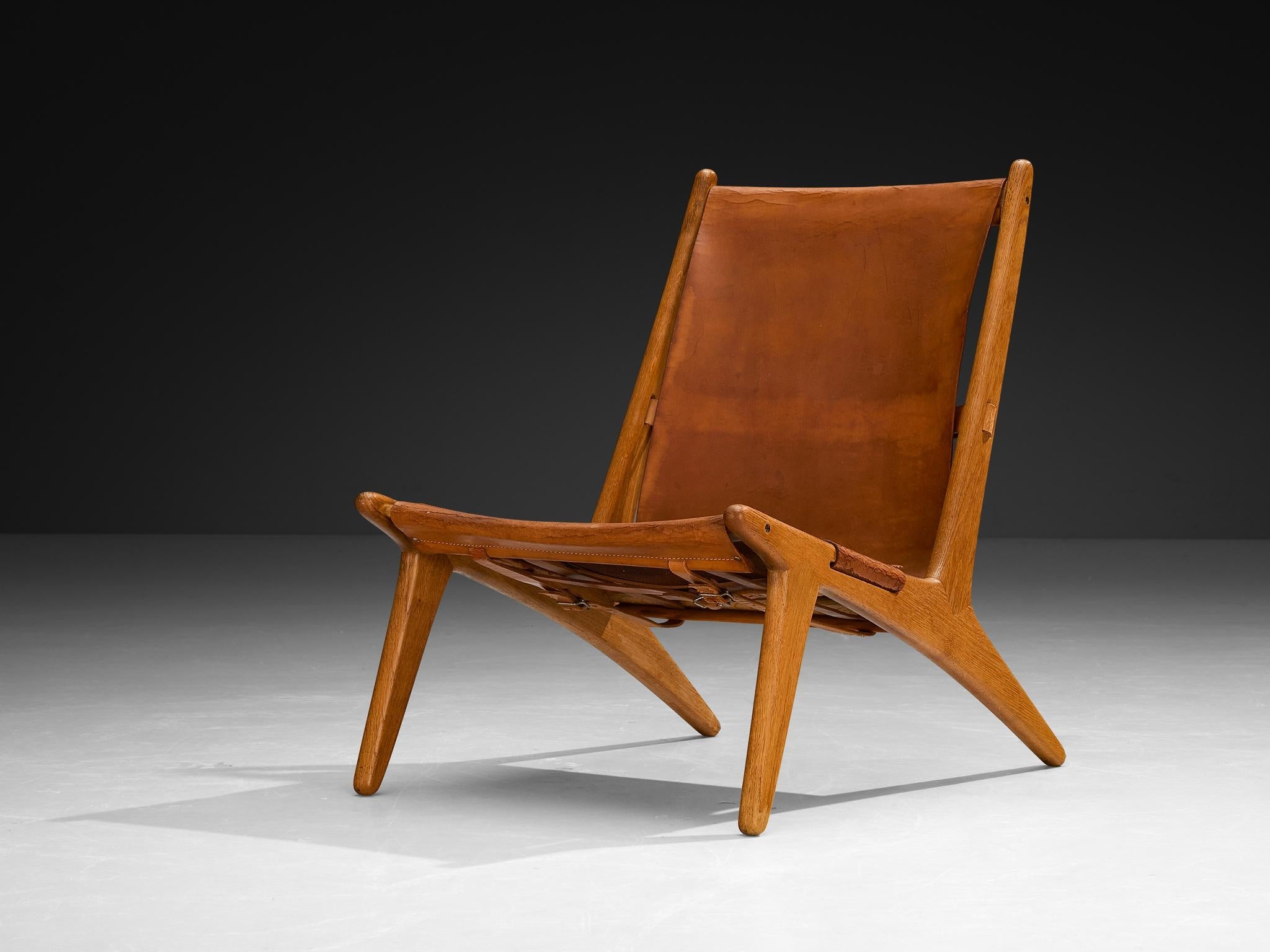 Uno & Östen Kristiansson for Luxus Hunting Chair Leather and Oak seating Morentz