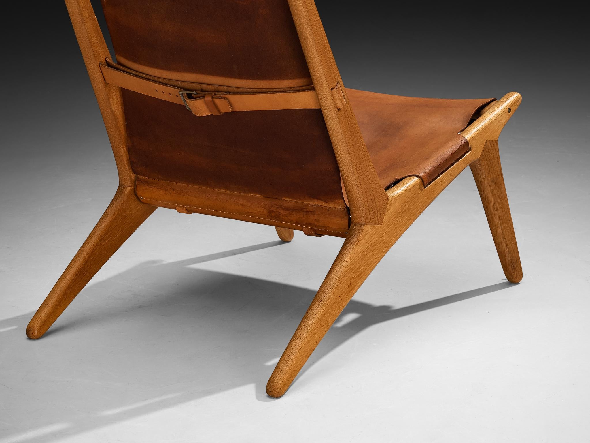Uno & Östen Kristiansson for Luxus Hunting Chair Leather and Oak seating Morentz