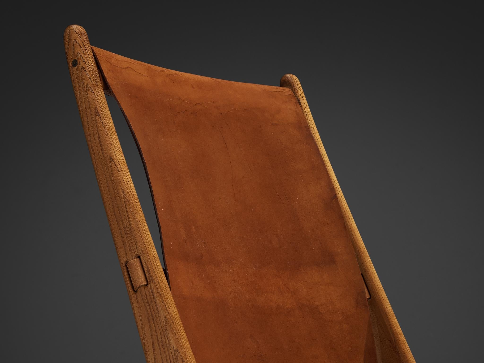 Uno & Östen Kristiansson for Luxus Pair of Hunting Chairs Leather and Oak seating Morentz