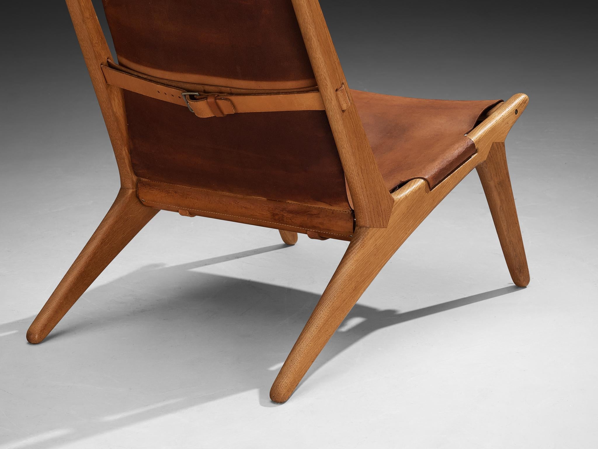 Uno & Östen Kristiansson for Luxus Pair of Hunting Chairs Leather and Oak seating Morentz