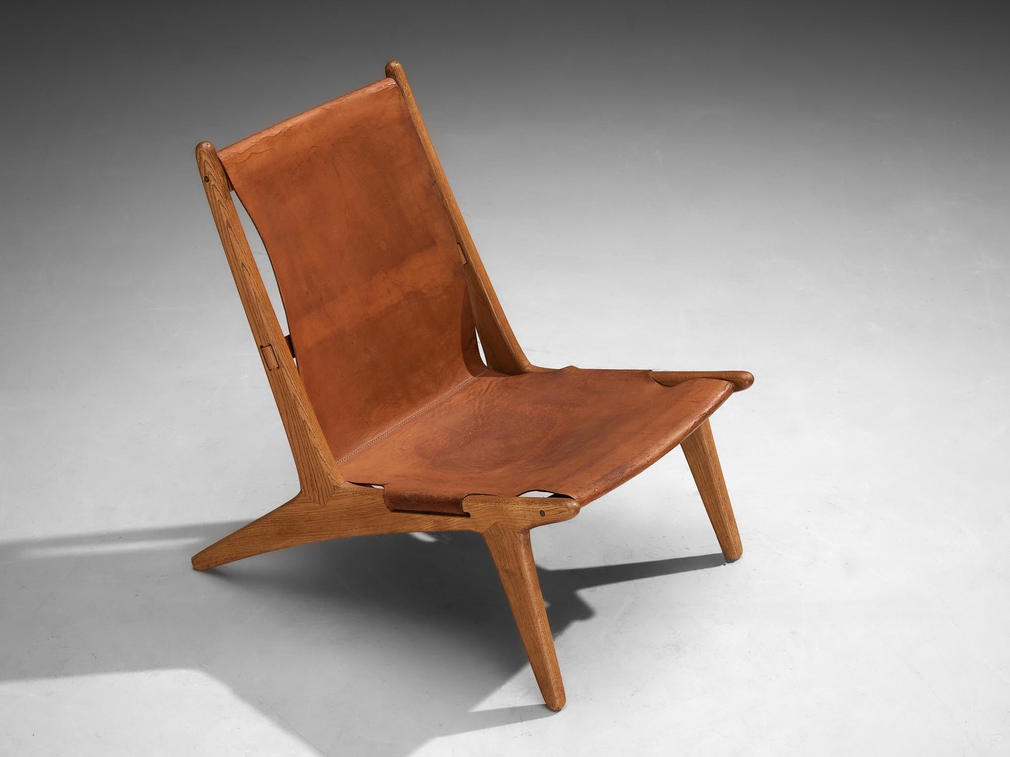 Uno & Östen Kristiansson for Luxus Pair of Hunting Chairs Leather and Oak seating Morentz