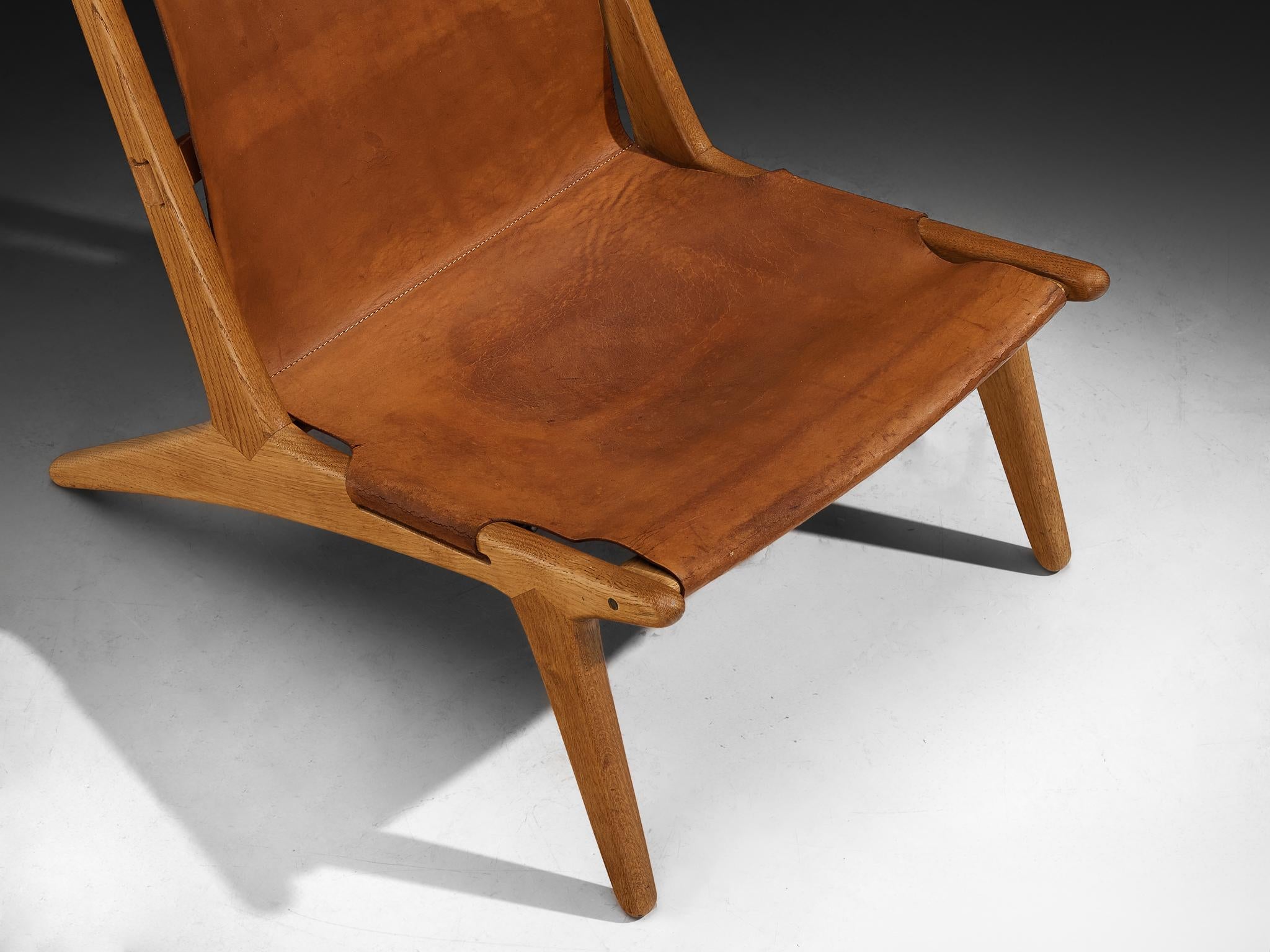 Uno & Östen Kristiansson for Luxus Hunting Chair Leather and Oak seating Morentz
