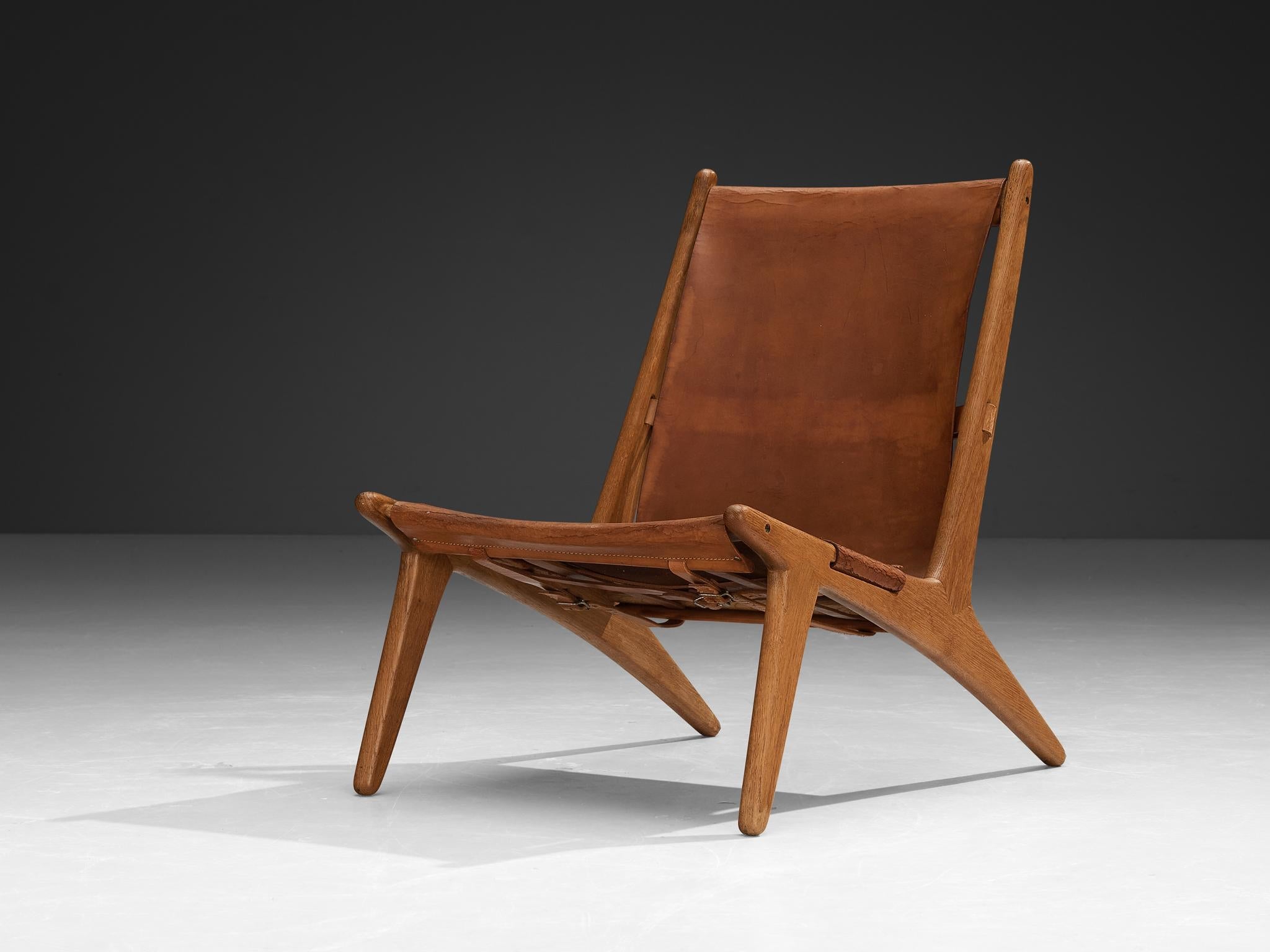 Uno & Östen Kristiansson for Luxus Pair of Hunting Chairs Leather and Oak seating Morentz