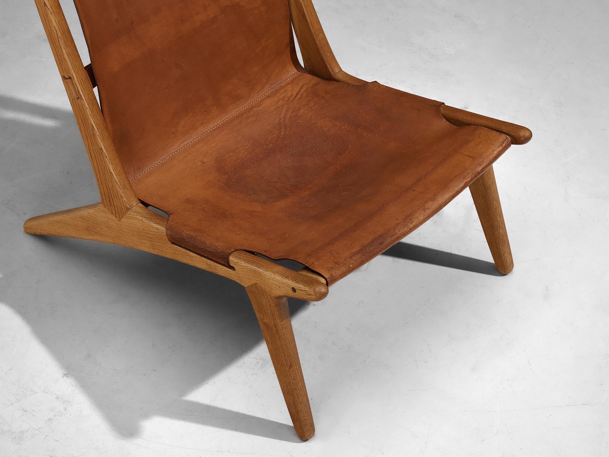 Uno & Östen Kristiansson for Luxus Pair of Hunting Chairs Leather and Oak seating Morentz