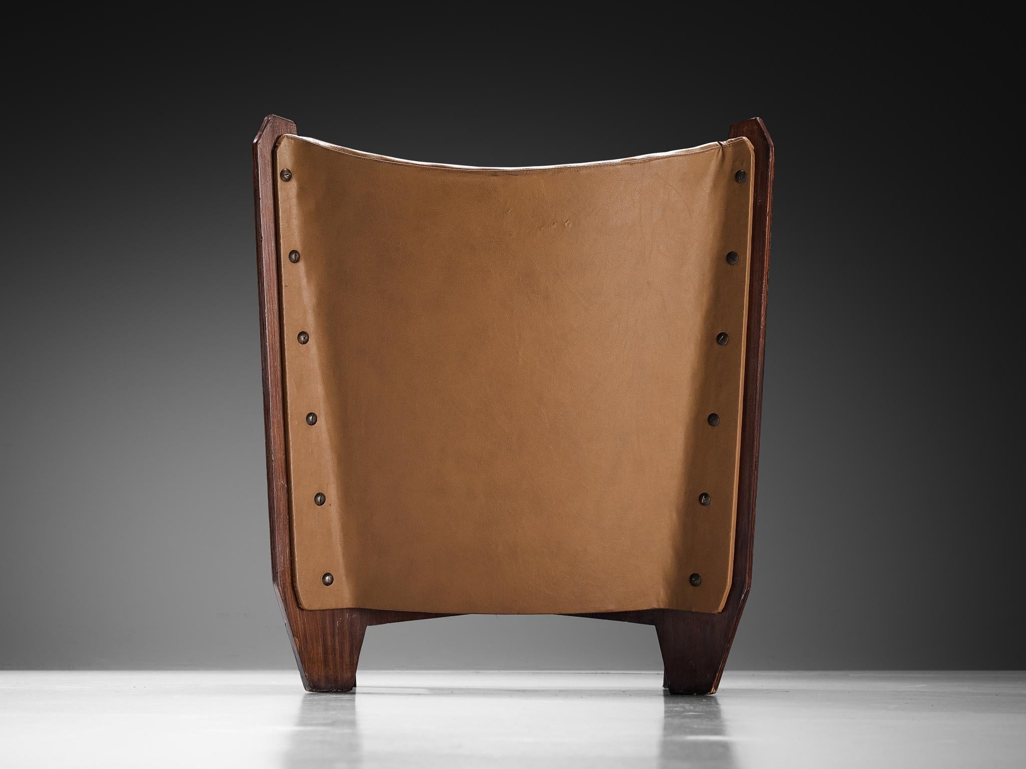 1950s Italian Lounge Chair in Plywood and Camel Pink Upholstery seating Morentz