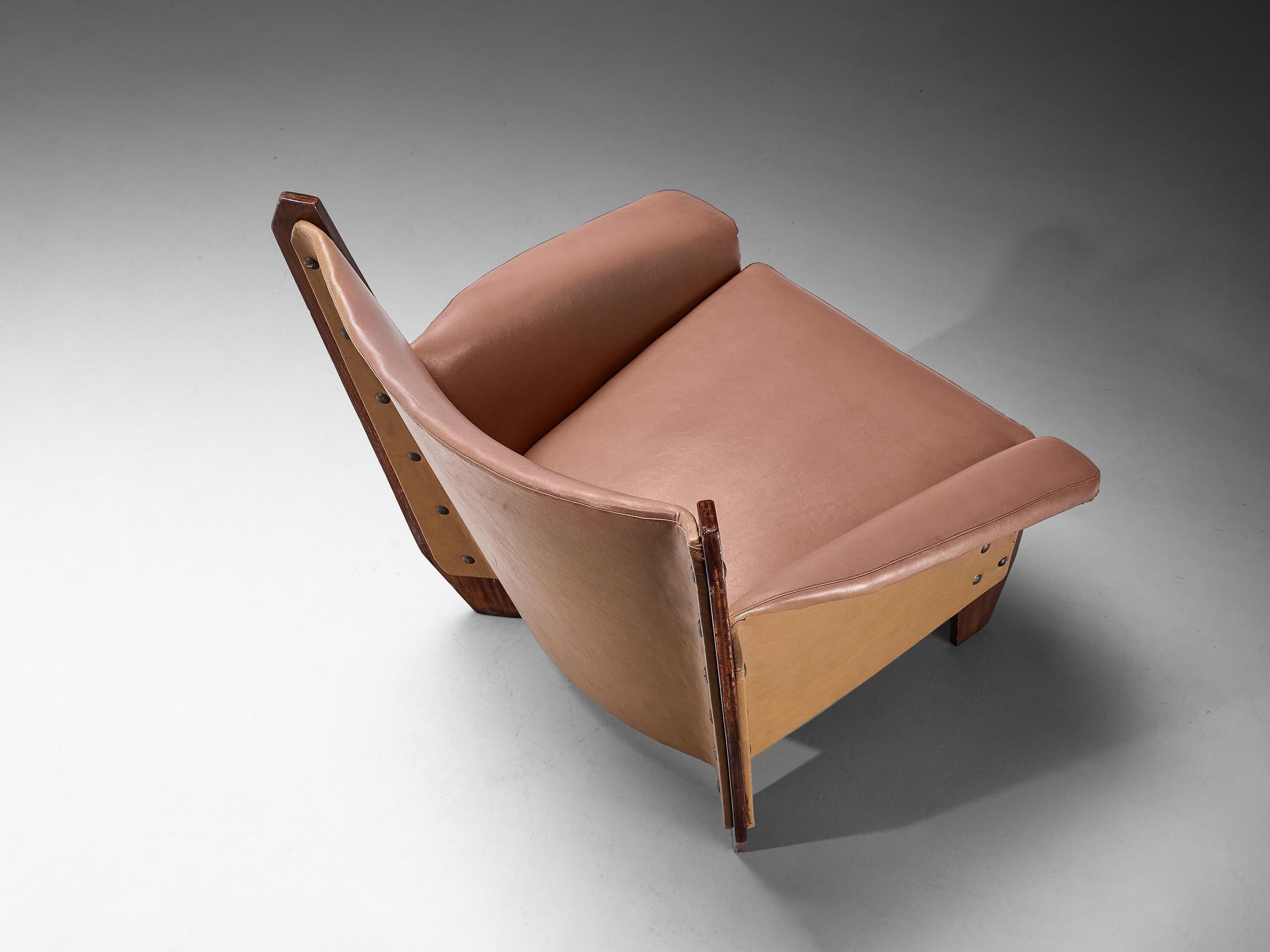 1950s Italian Lounge Chair in Plywood and Camel Pink Upholstery seating Morentz