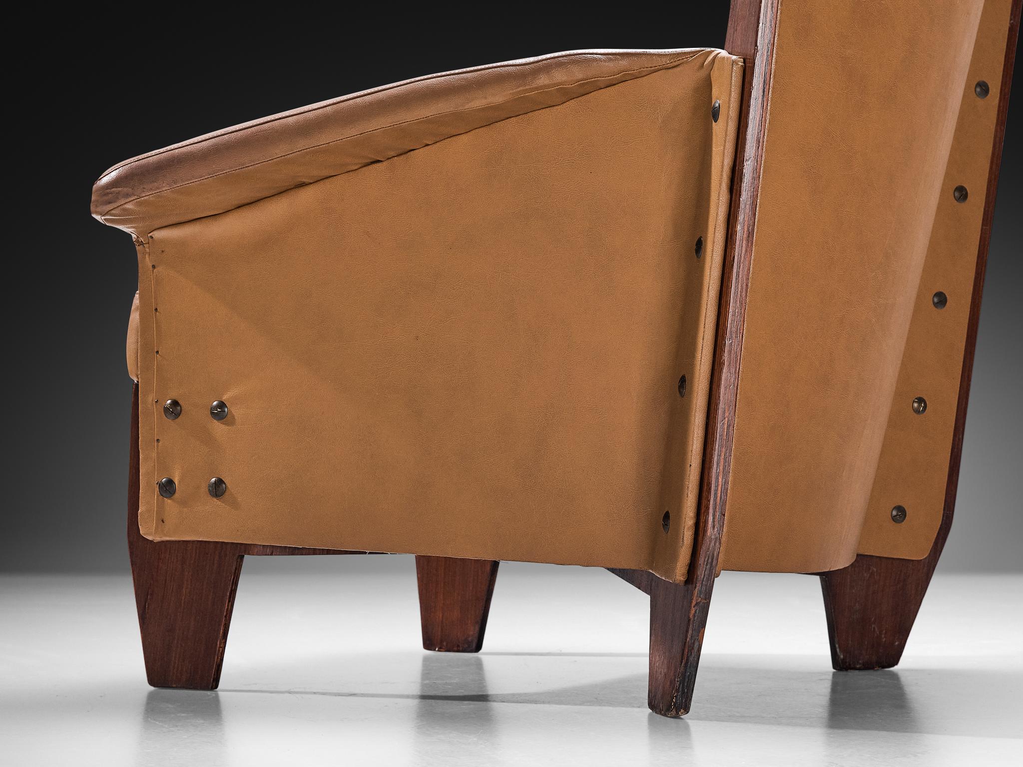 1950s Italian Lounge Chair in Plywood and Camel Pink Upholstery seating Morentz