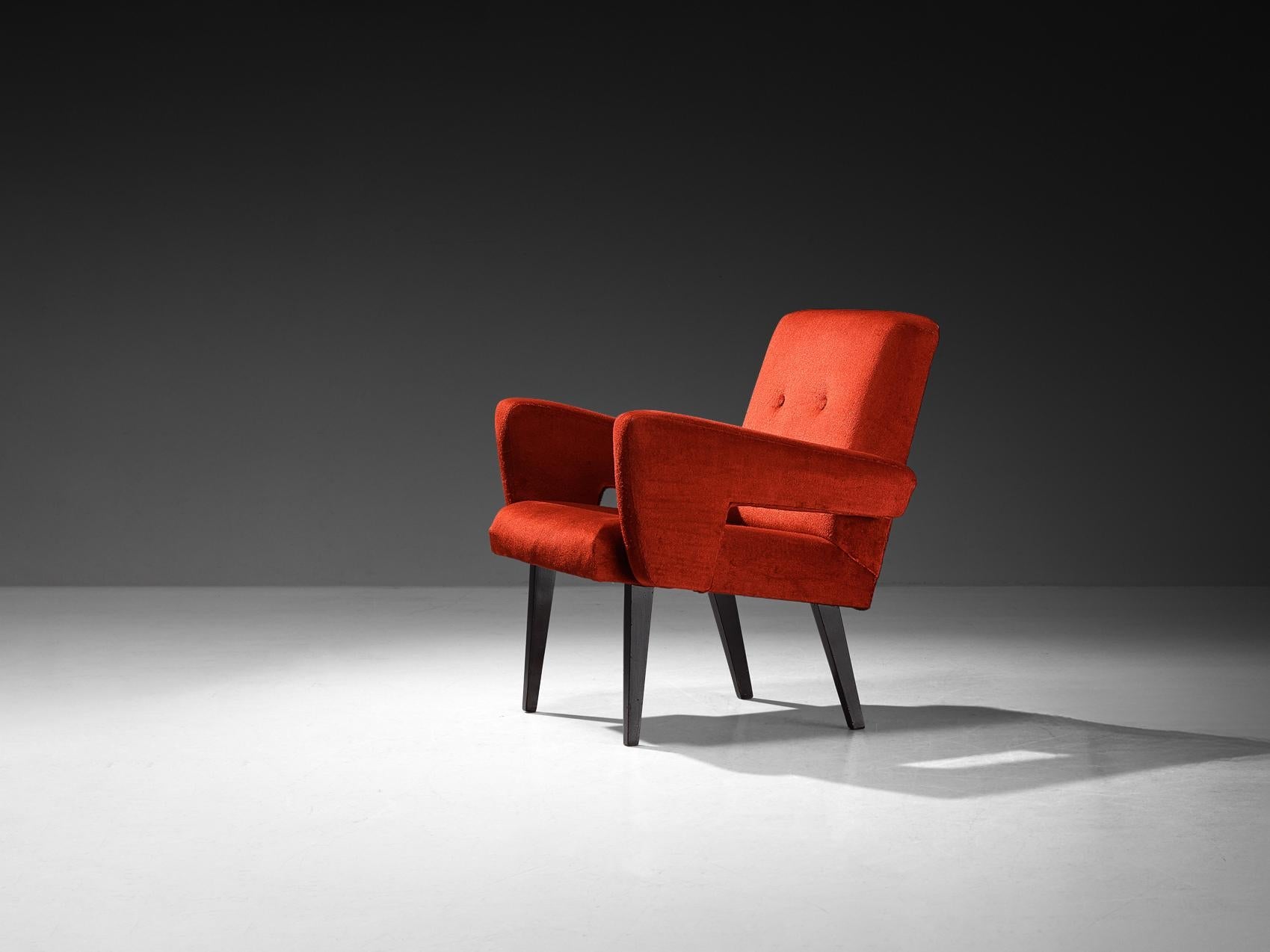 Mid-Century Armchair in Red Velvet Upholstery seating Morentz