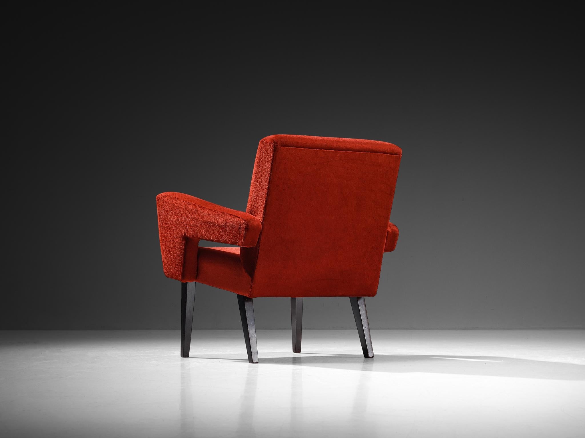 Mid-Century Armchair in Red Velvet Upholstery seating Morentz