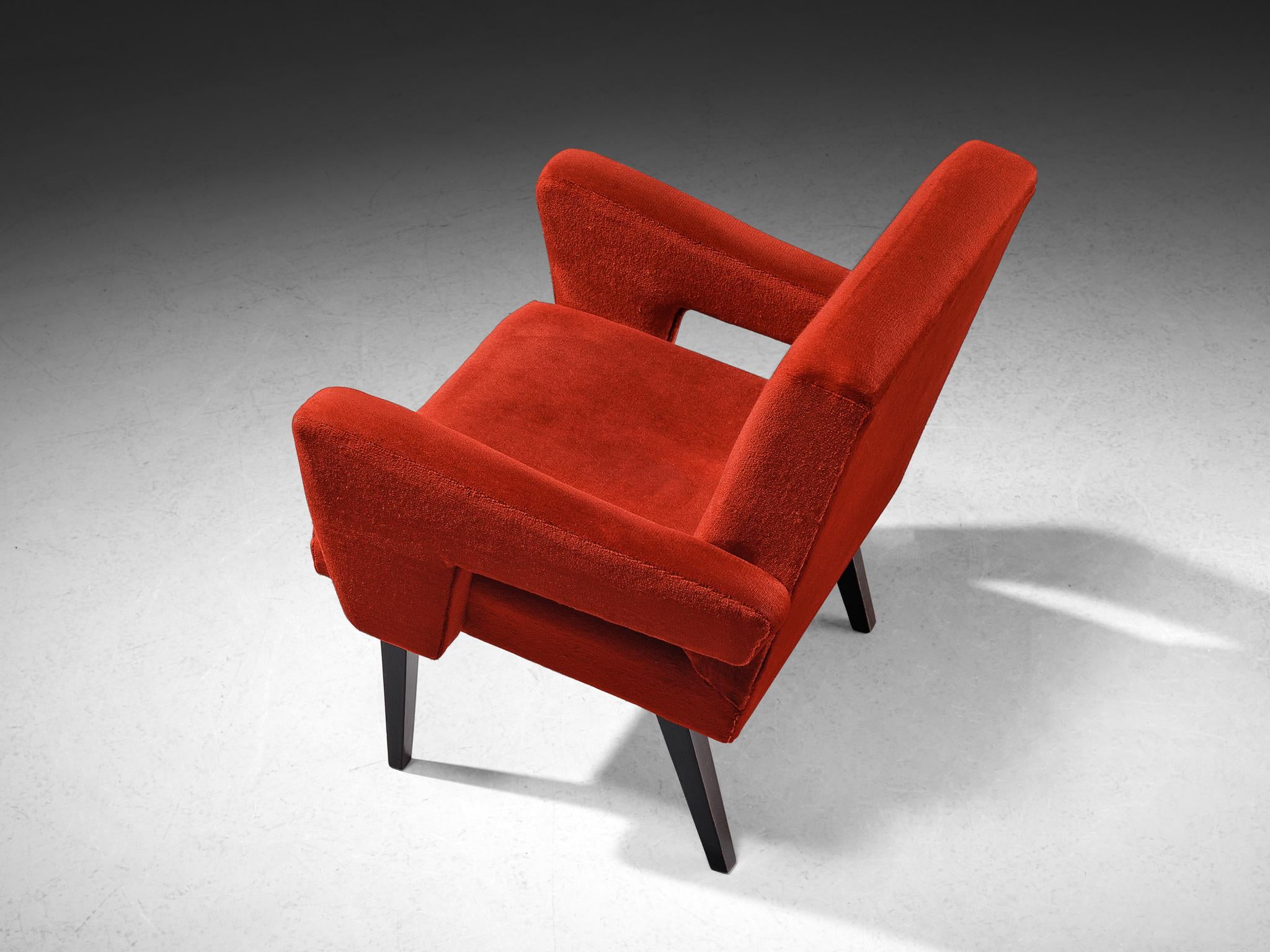 Mid-Century Armchair in Red Velvet Upholstery seating Morentz