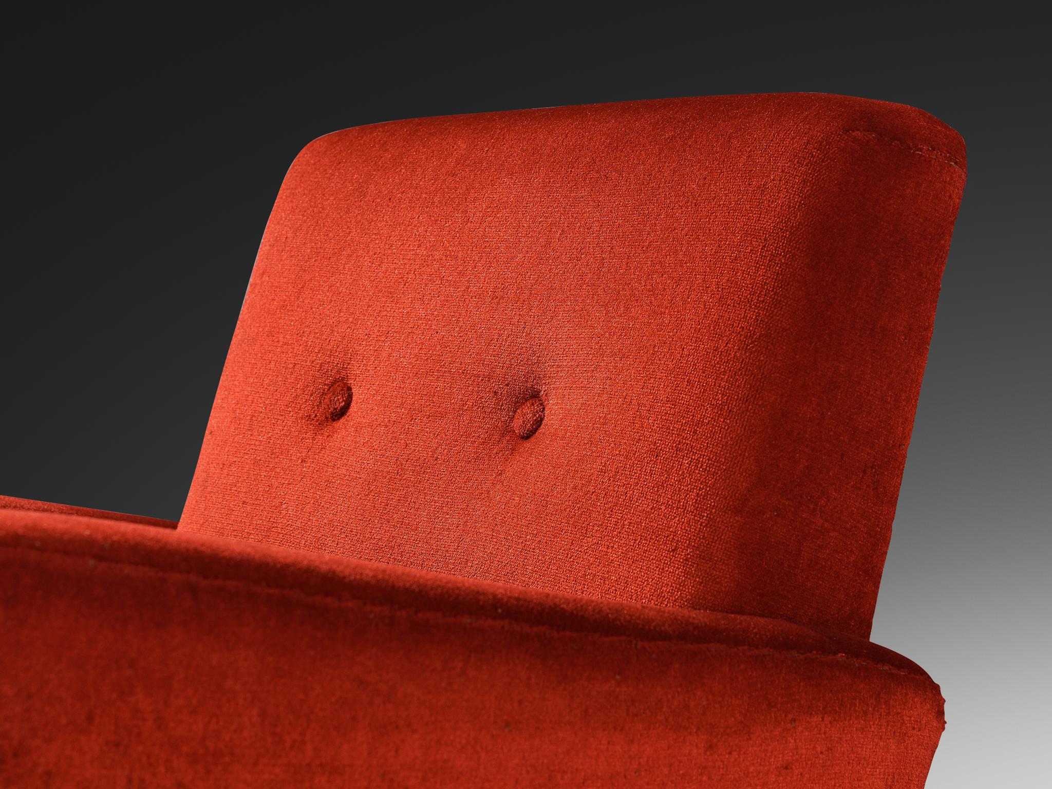 Mid-Century Armchair in Red Velvet Upholstery seating Morentz