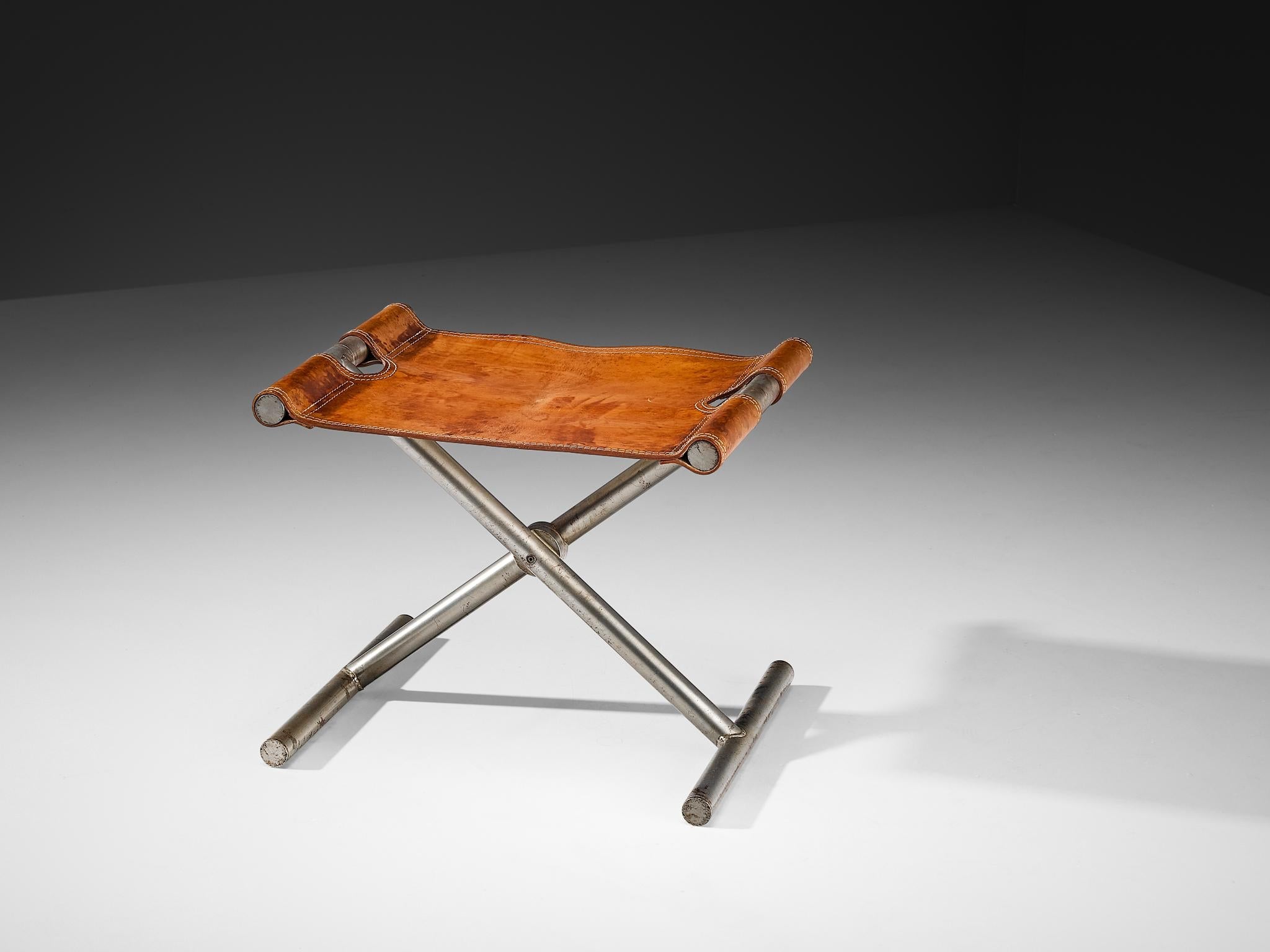 Afra & Tobia Scarpa ‘Benetton’ Stool in Leather and Steel seating Morentz