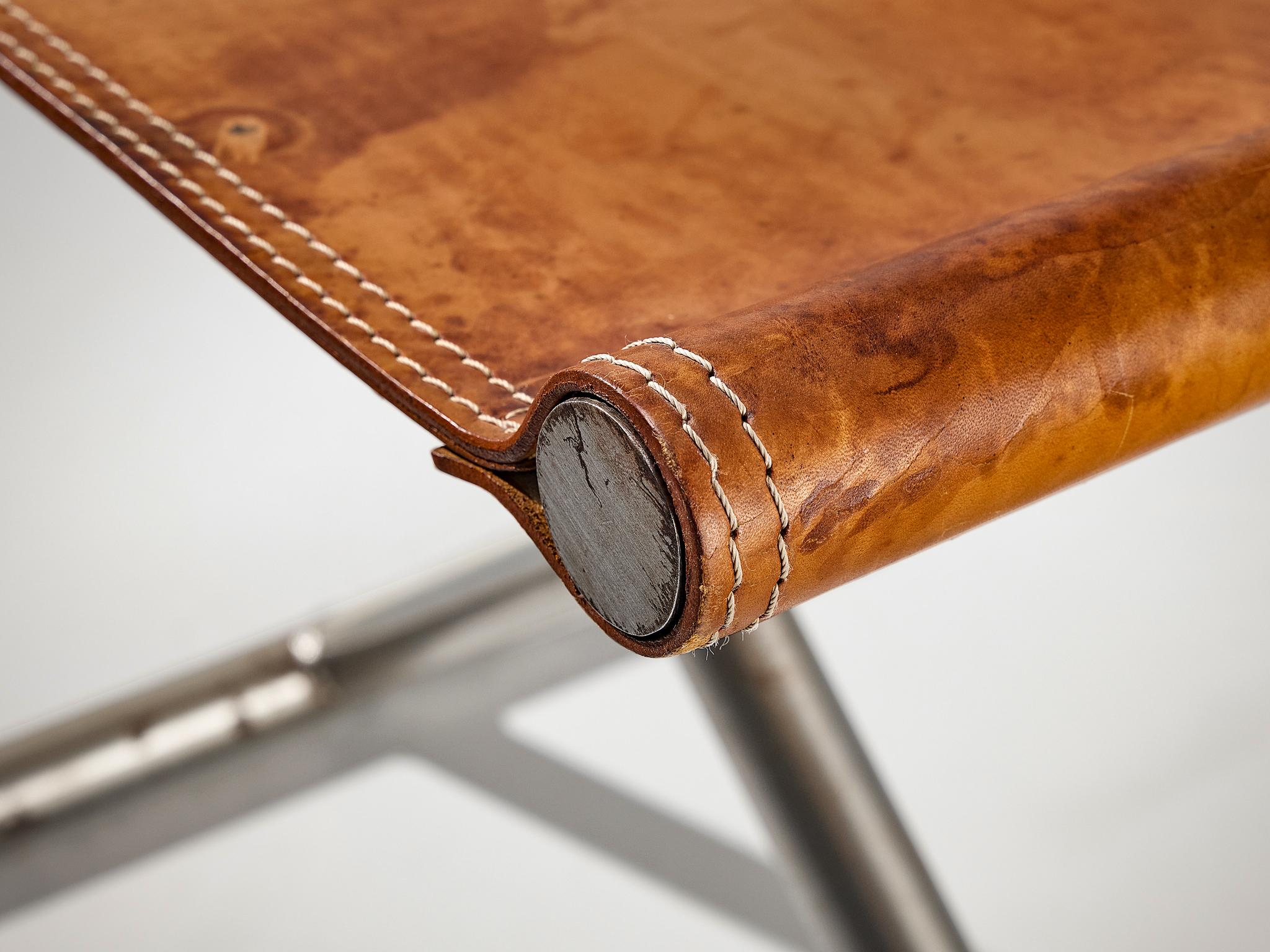 Afra & Tobia Scarpa ‘Benetton’ Stool in Leather and Steel seating Morentz