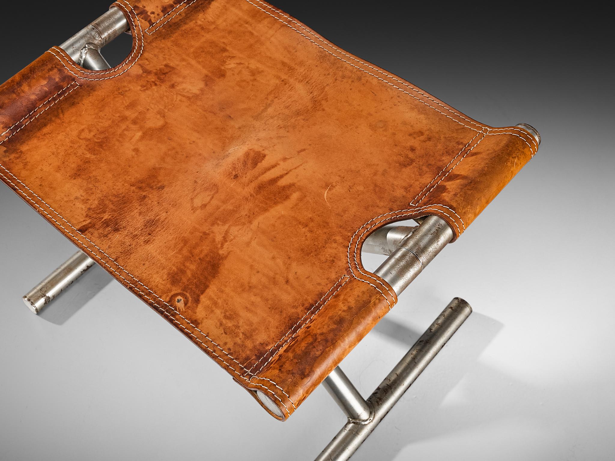 Afra & Tobia Scarpa ‘Benetton’ Stool in Leather and Steel seating Morentz