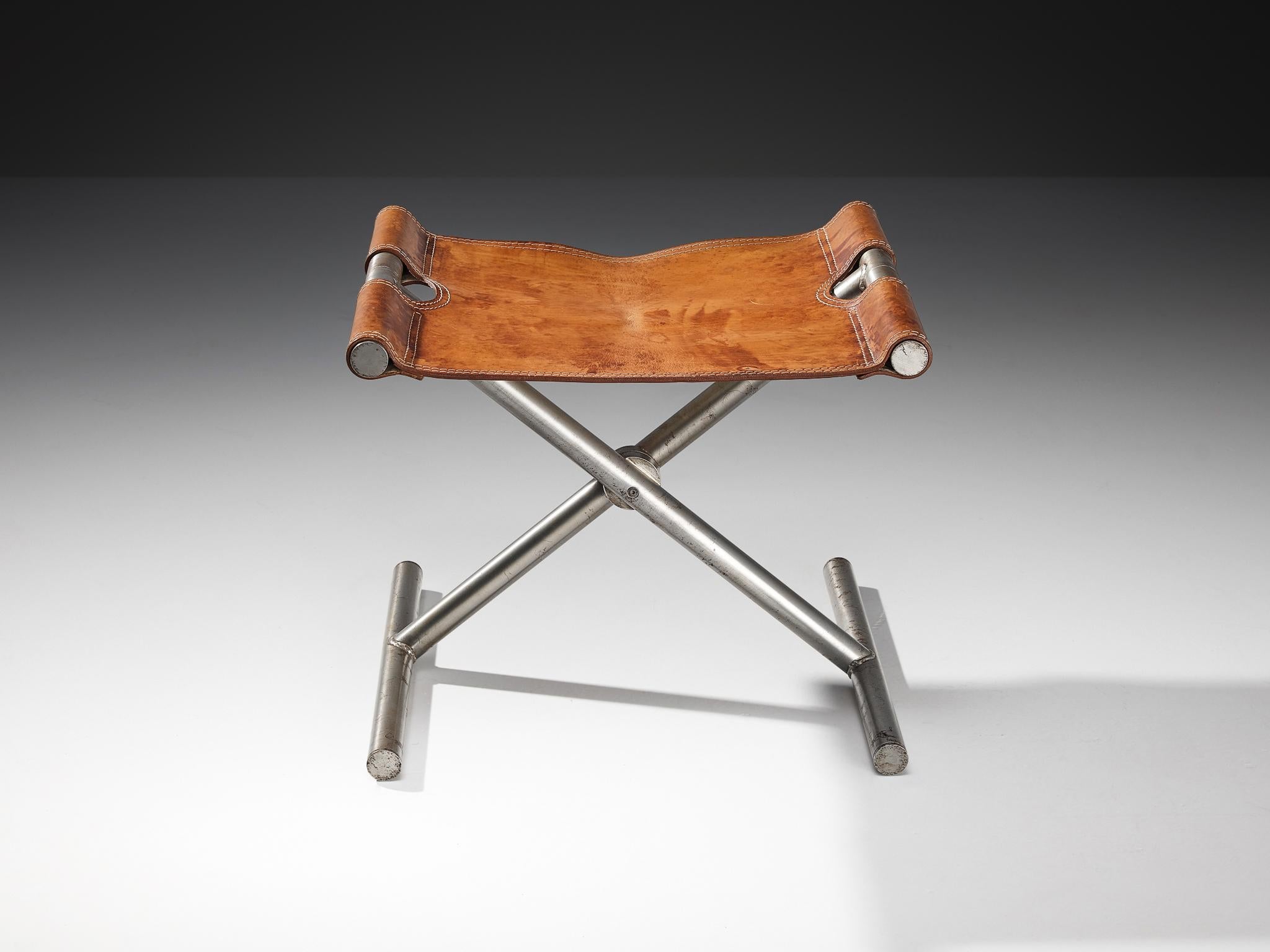 Afra & Tobia Scarpa ‘Benetton’ Stool in Leather and Steel seating Morentz