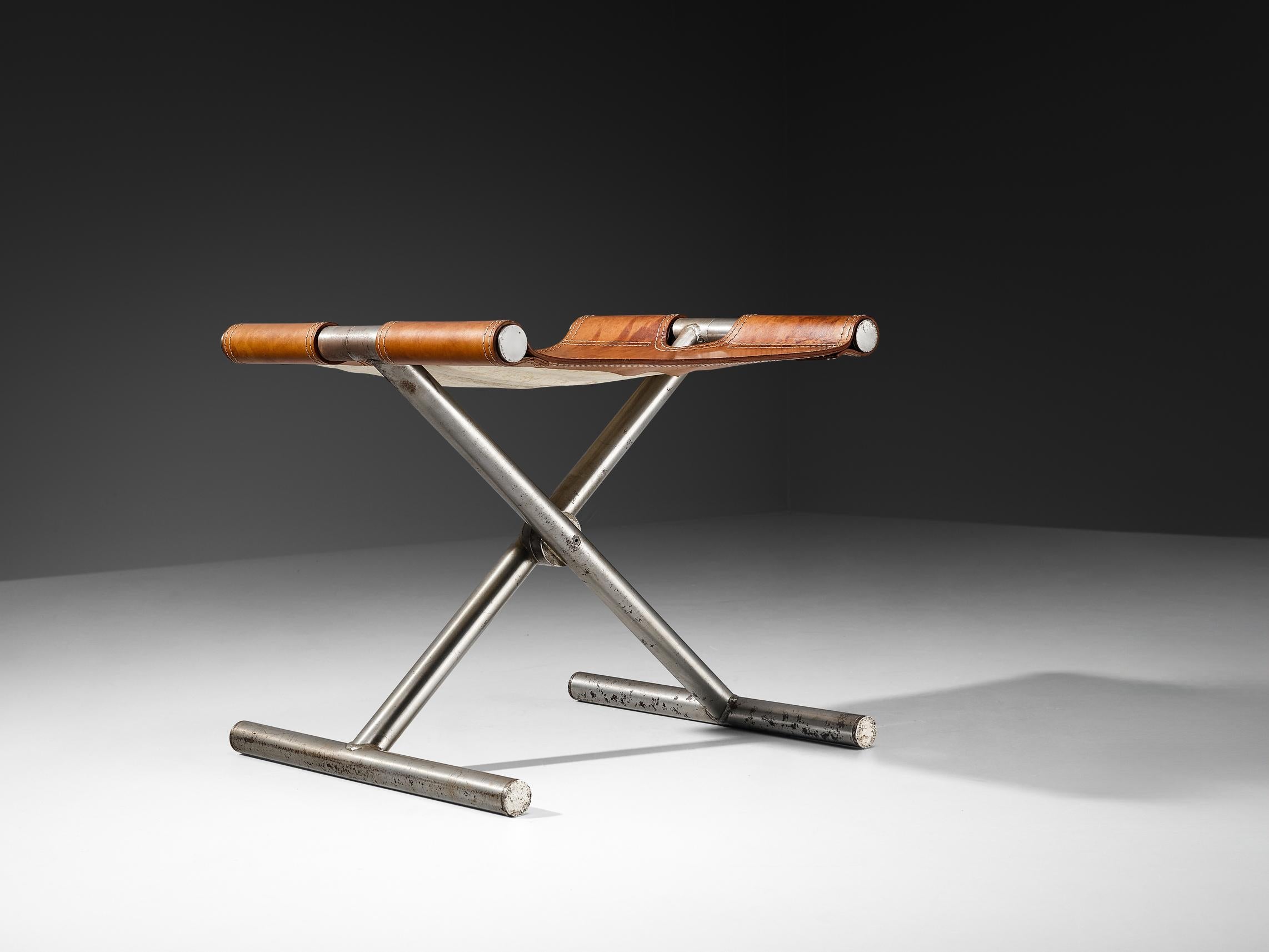 Afra & Tobia Scarpa ‘Benetton’ Stool in Leather and Steel seating Morentz