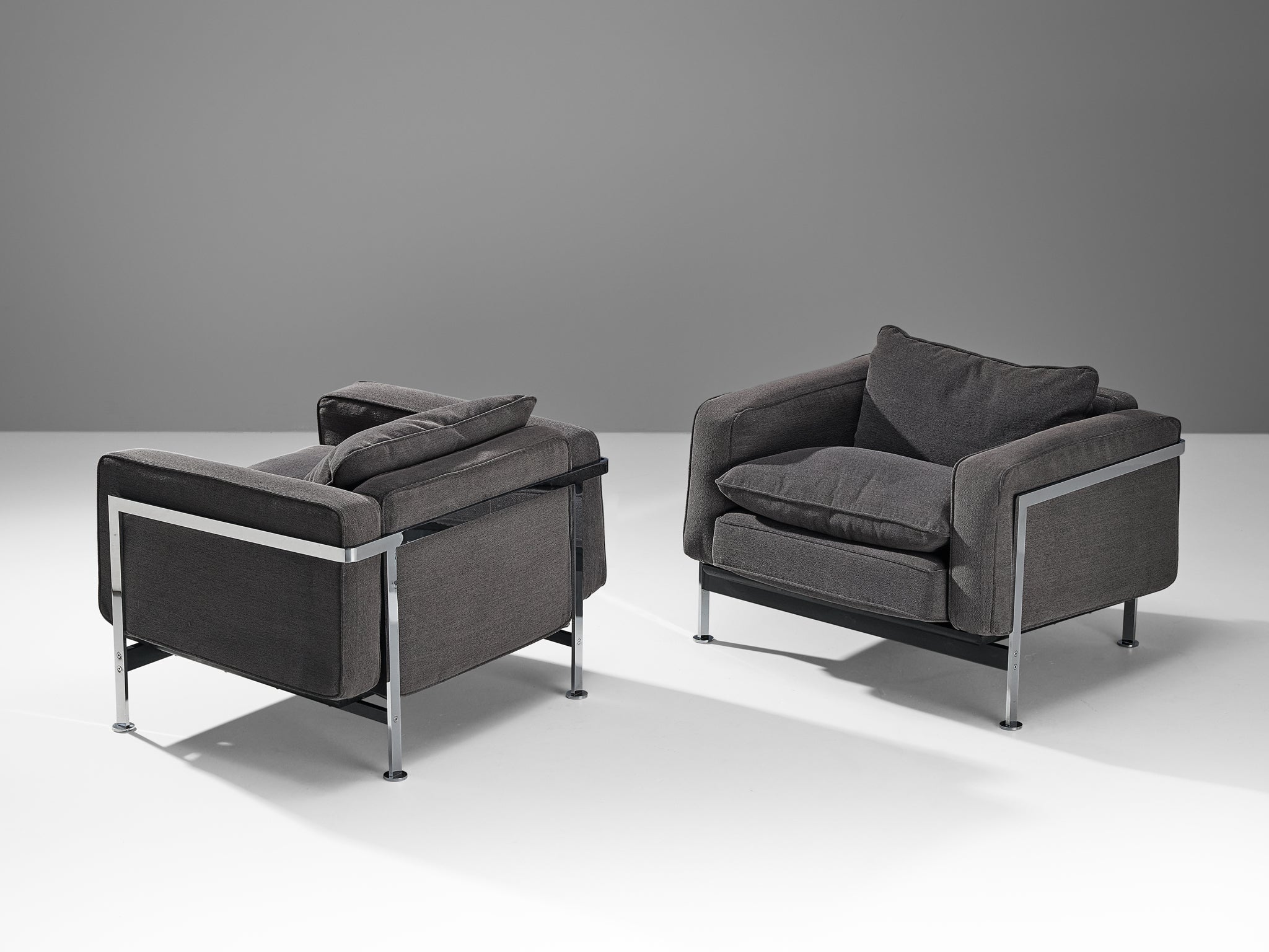 Robert Haussmann for De Sede Pair of Lounge Chairs in Grey Fabric and Steel seating Morentz