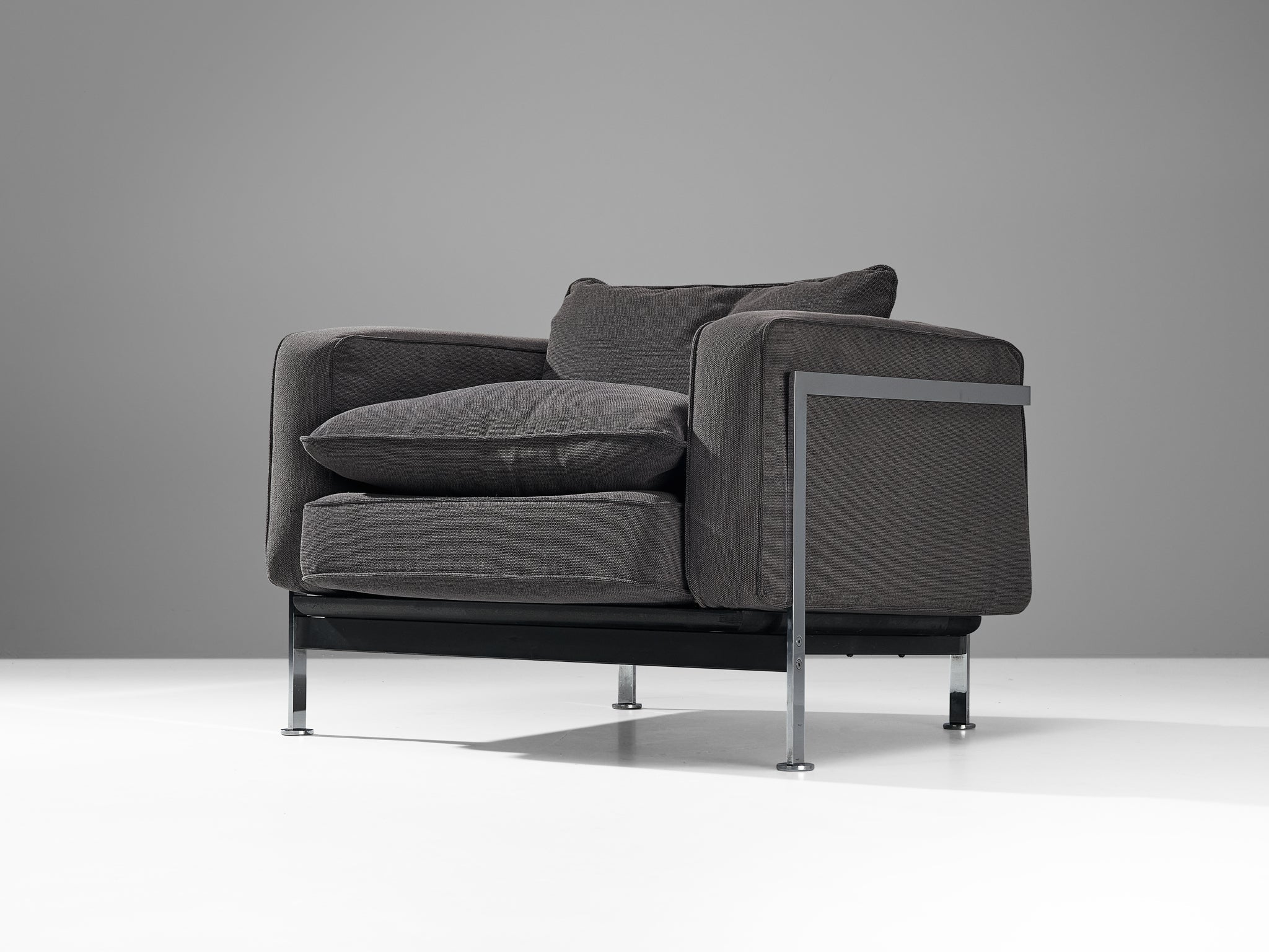 Robert Haussmann for De Sede Pair of Lounge Chairs in Grey Fabric and Steel seating Morentz