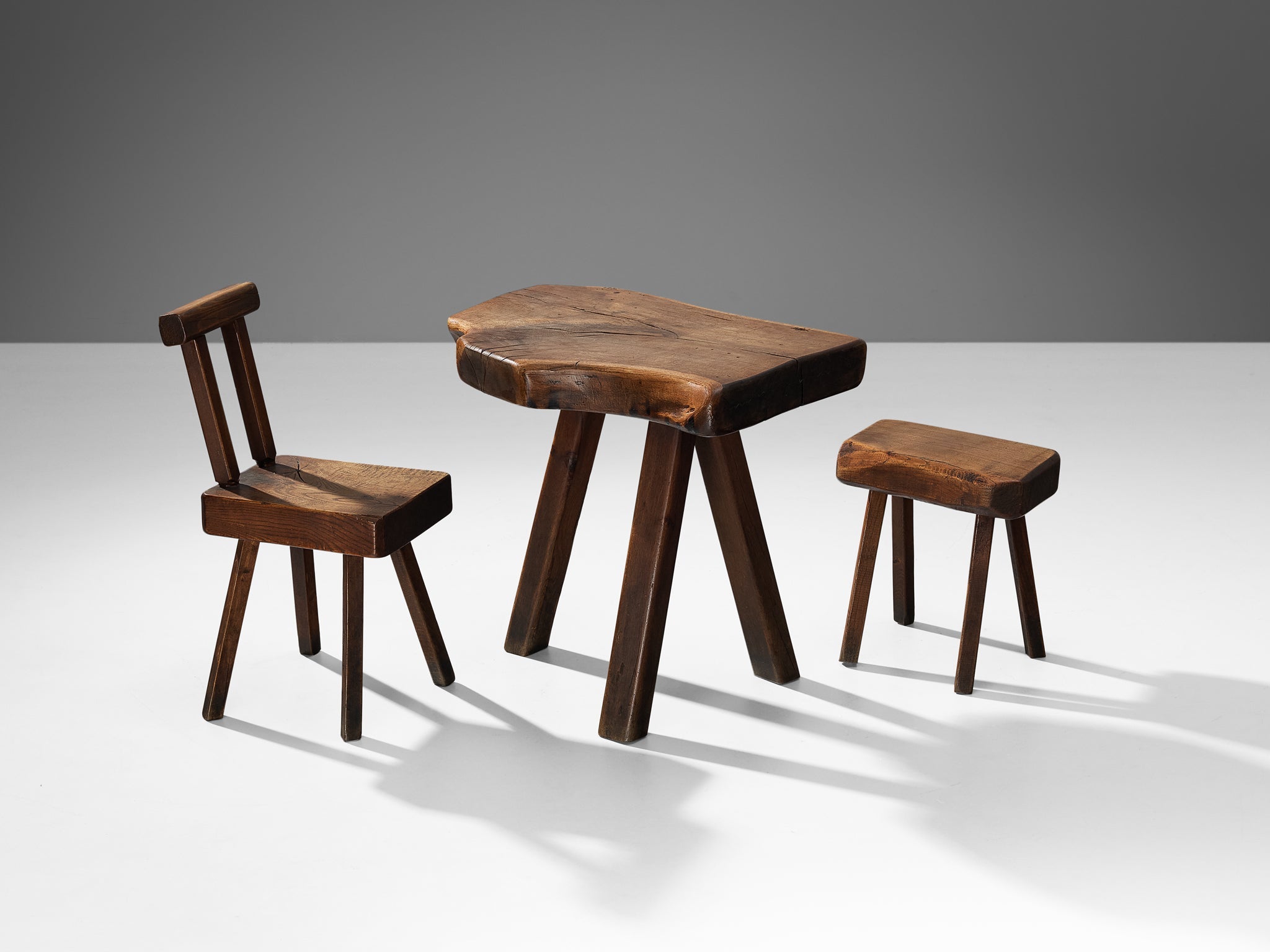 Mobichalet Brutalist Table with Chair and Stool in Oak tables Morentz