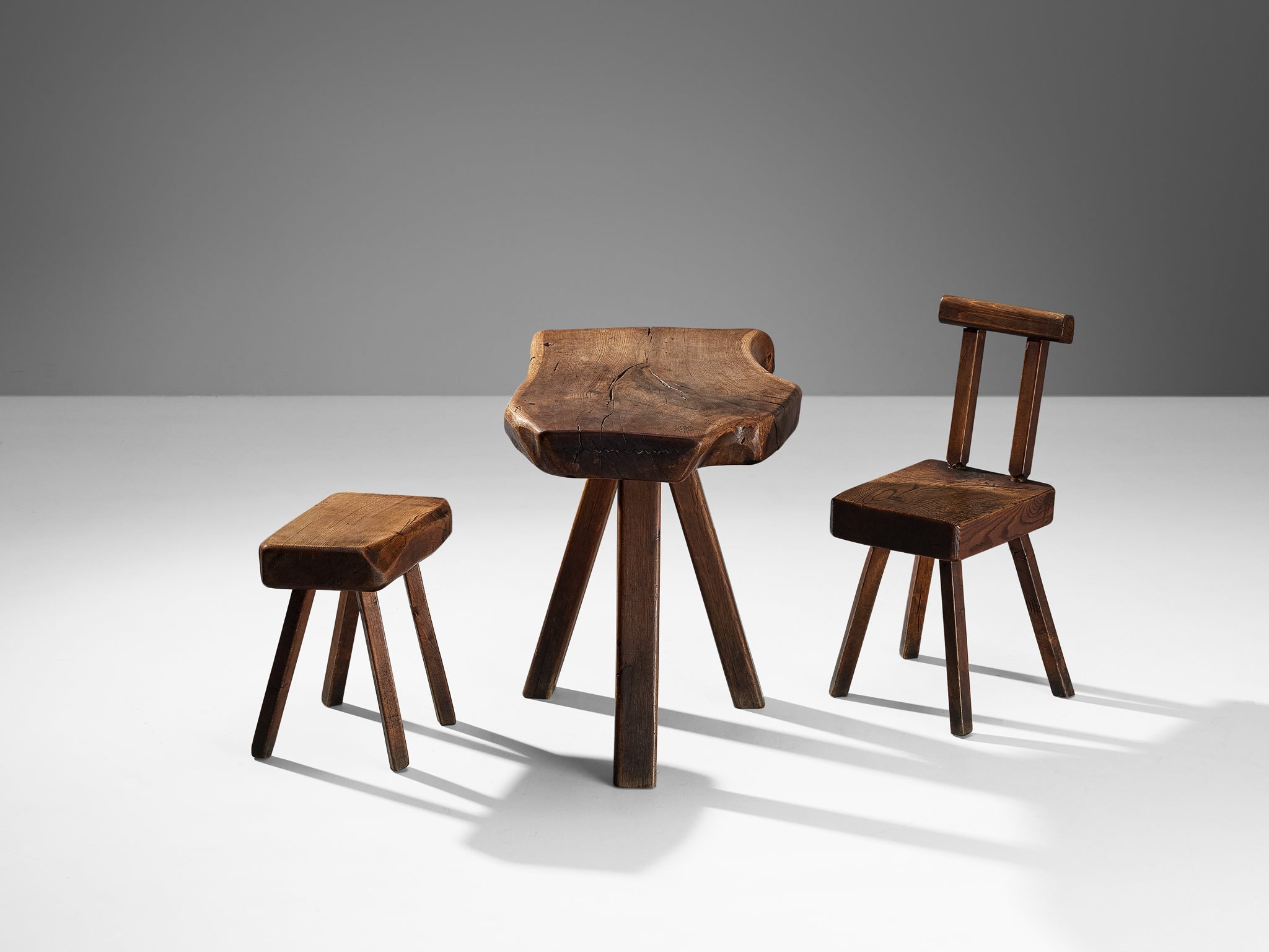 Mobichalet Brutalist Table with Chair and Stool in Oak tables Morentz