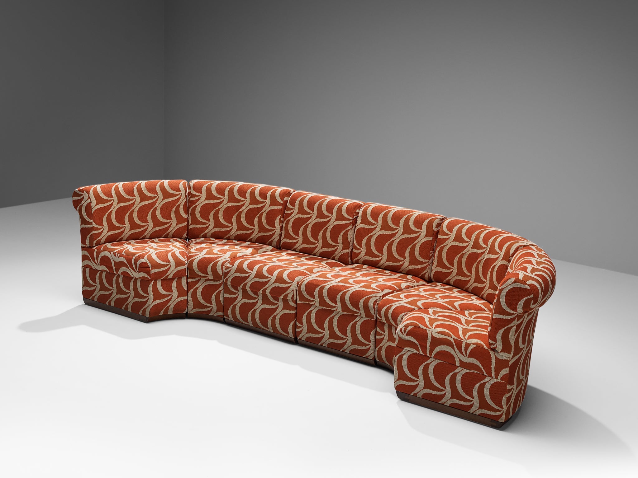 Italian Sectional Sofa in Red Orange Patterned Upholstery seating Morentz