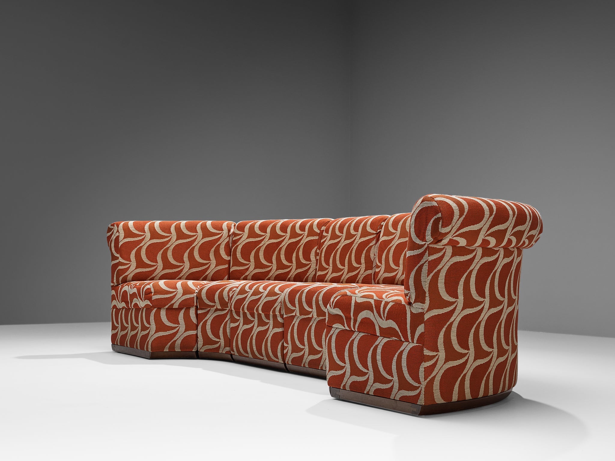 Italian Sectional Sofa in Red Orange Patterned Upholstery seating Morentz