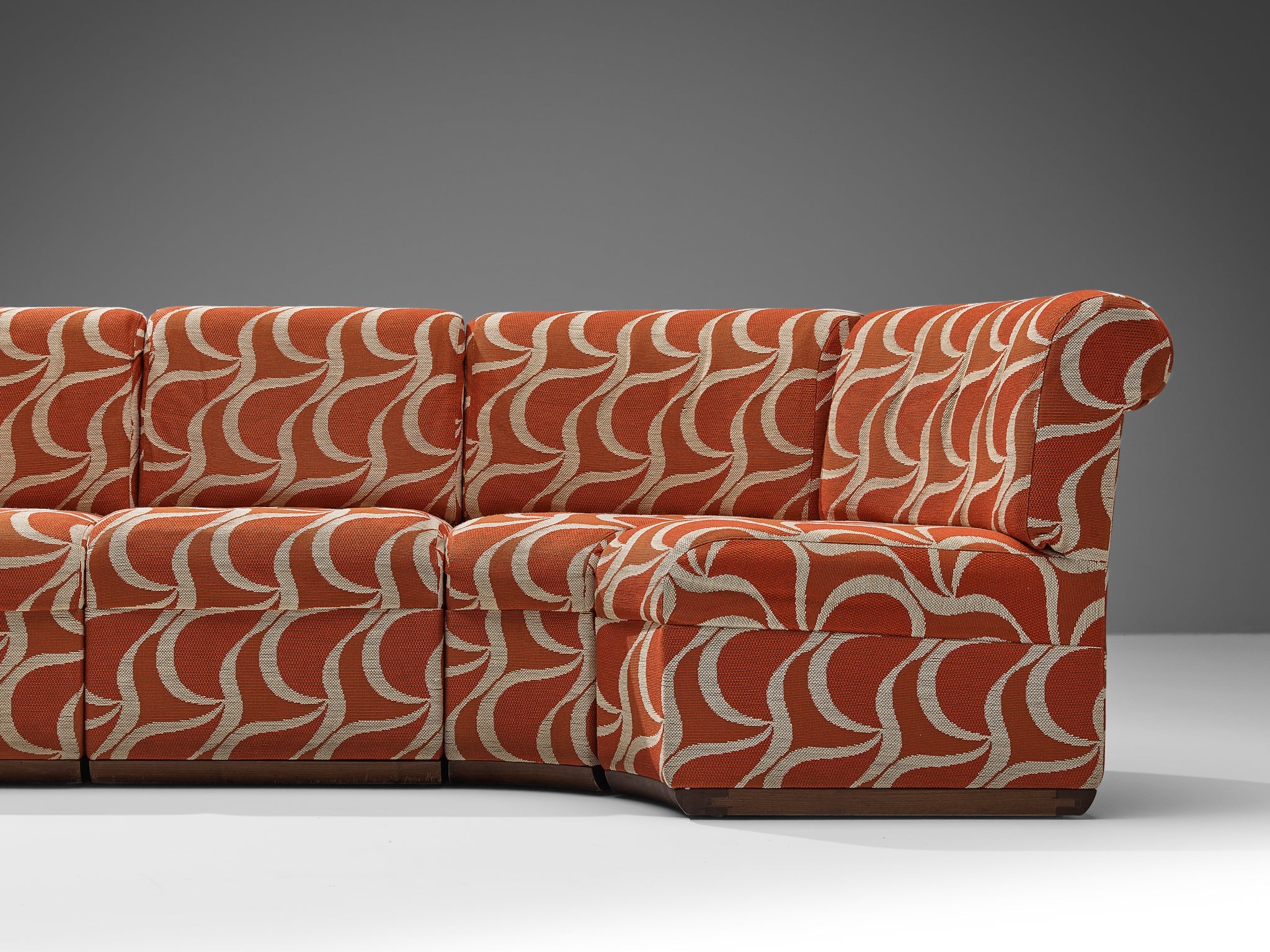 Italian Sectional Sofa in Red Orange Patterned Upholstery seating Morentz