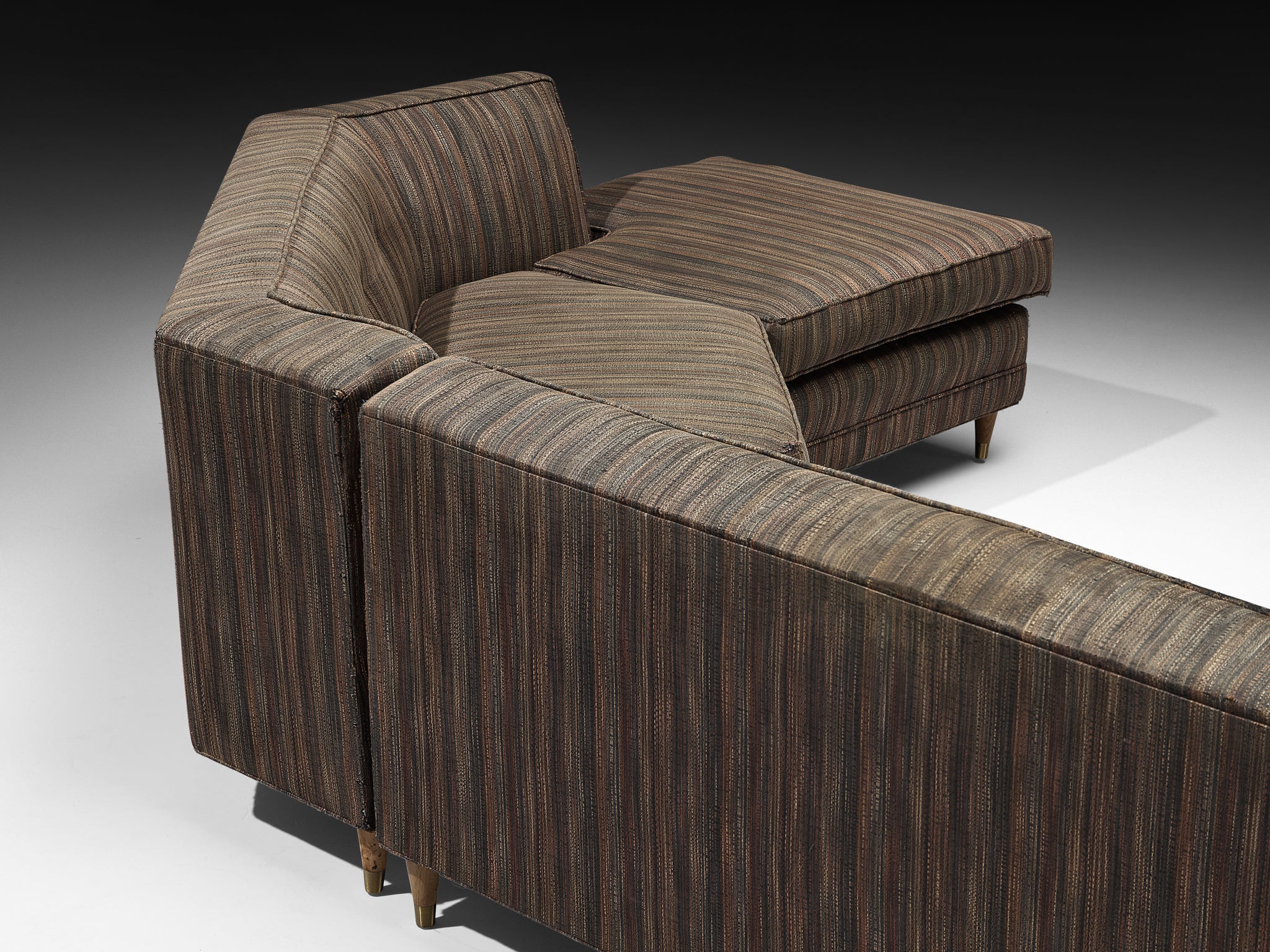 Mid-Century American Sectional Corner Sofa in Finely Striped Upholstery Seating Morentz
