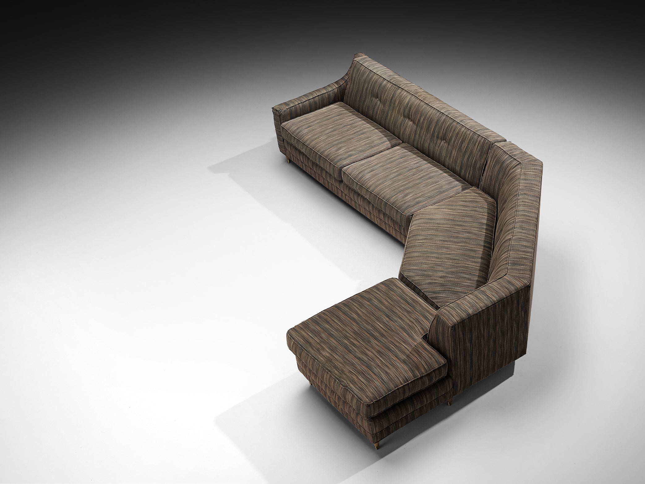 Mid-Century American Sectional Corner Sofa in Finely Striped Upholstery