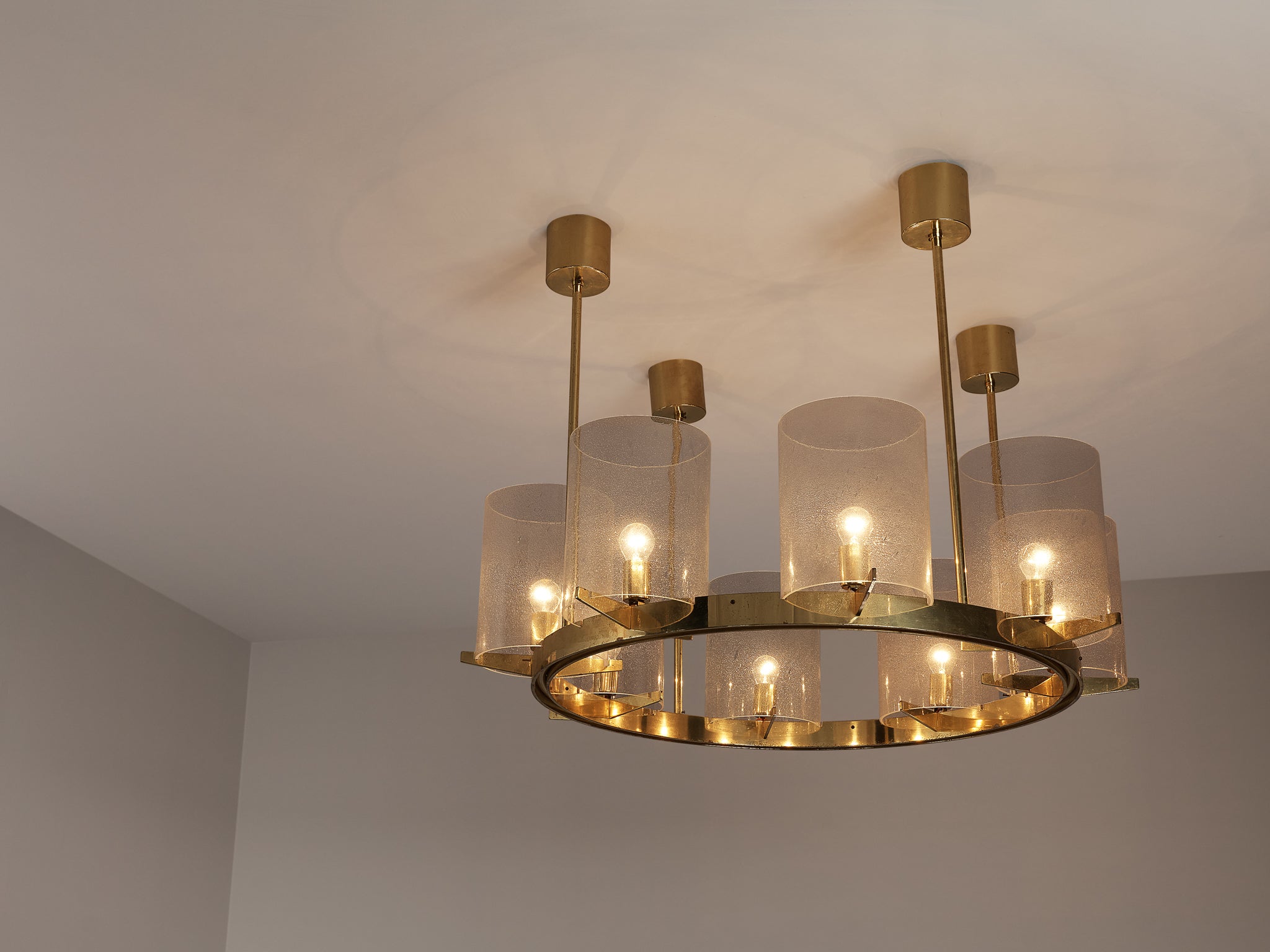 Hans-Agne Jakobsson Chandelier in Brass and Blown Glass Lighting Morentz