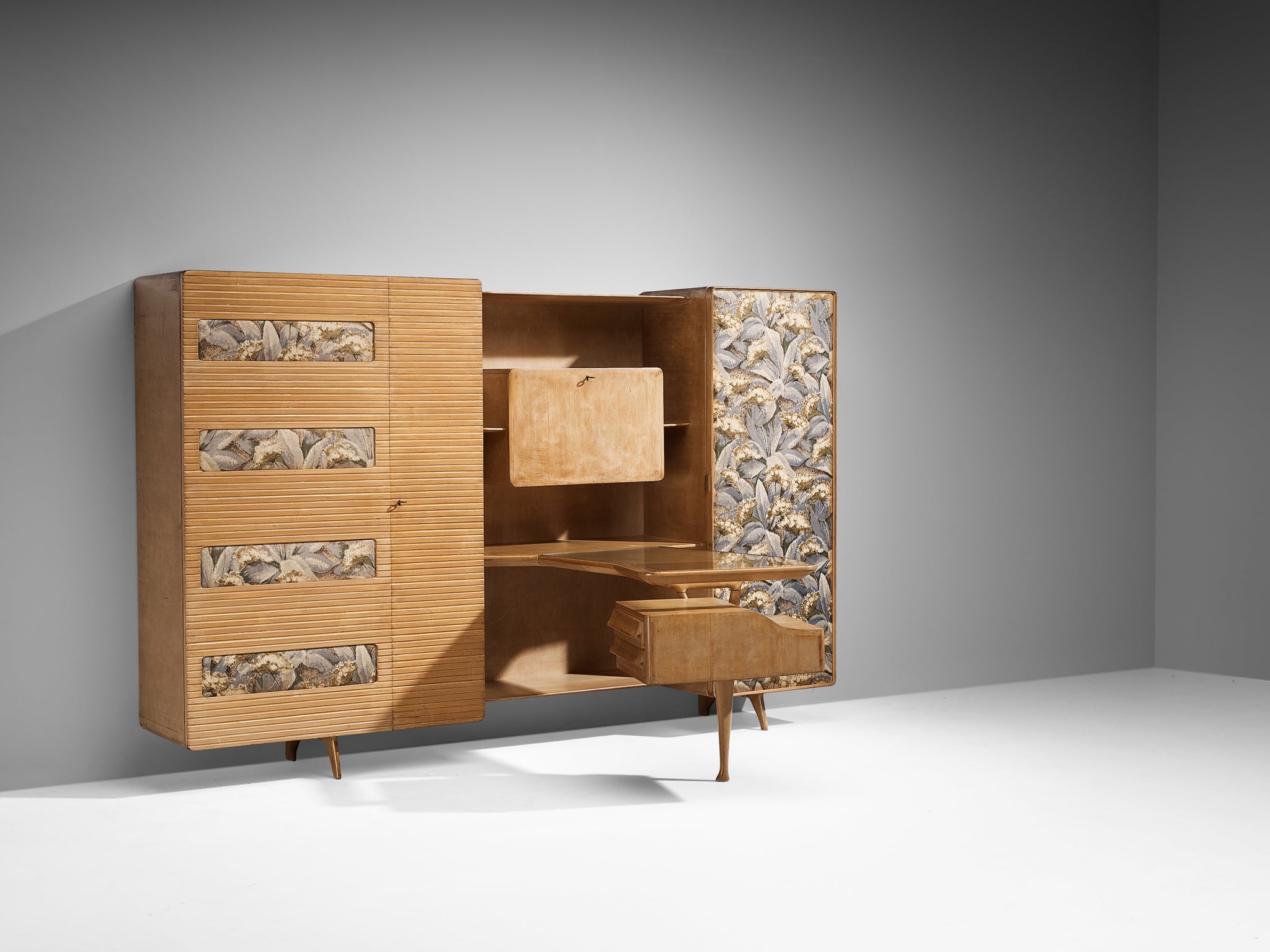 Unique Italian Large Wall Unit with Writing Desk in Maple and Birch case pieces and storage cabinets Morentz