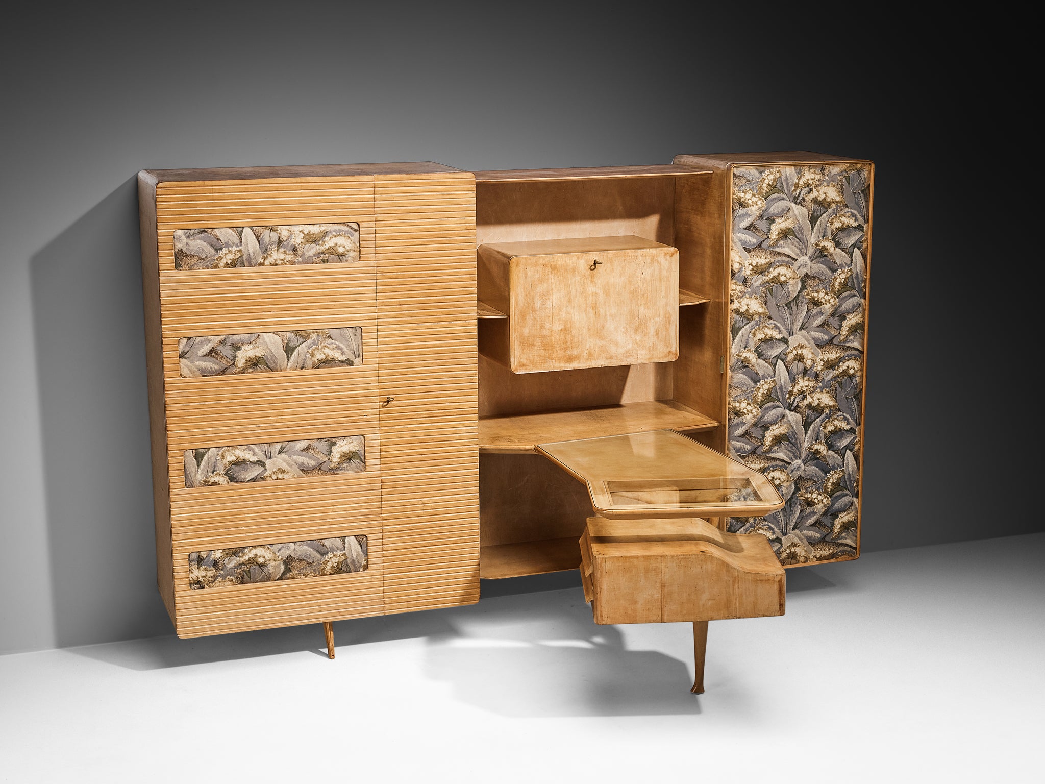 Unique Italian Large Wall Unit with Writing Desk in Maple and Birch Case pieces and storage cabinets Morentz