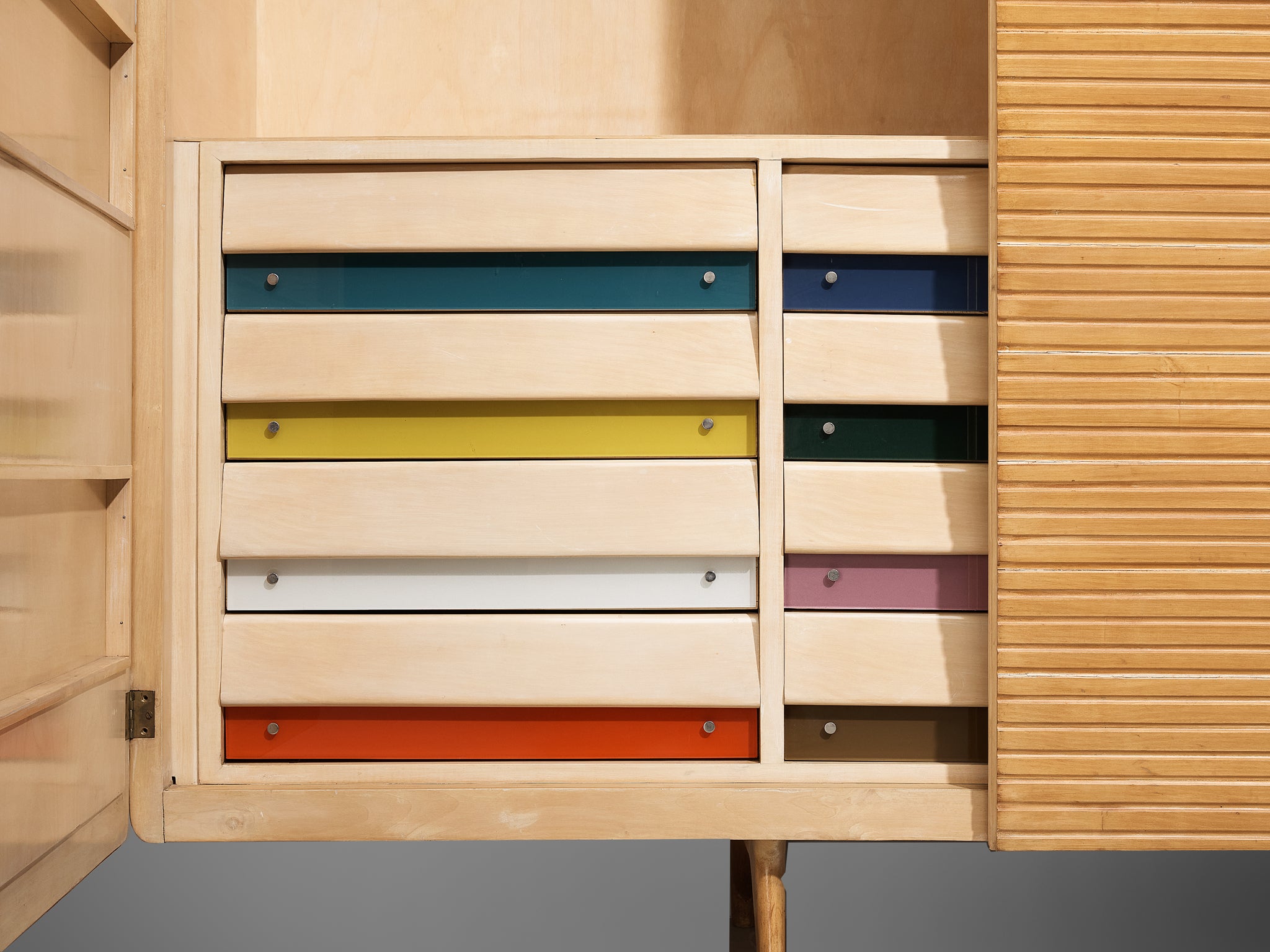 Unique Italian Large Wall Unit with Writing Desk in Maple and Birch Case pieces and storage cabinets Morentz