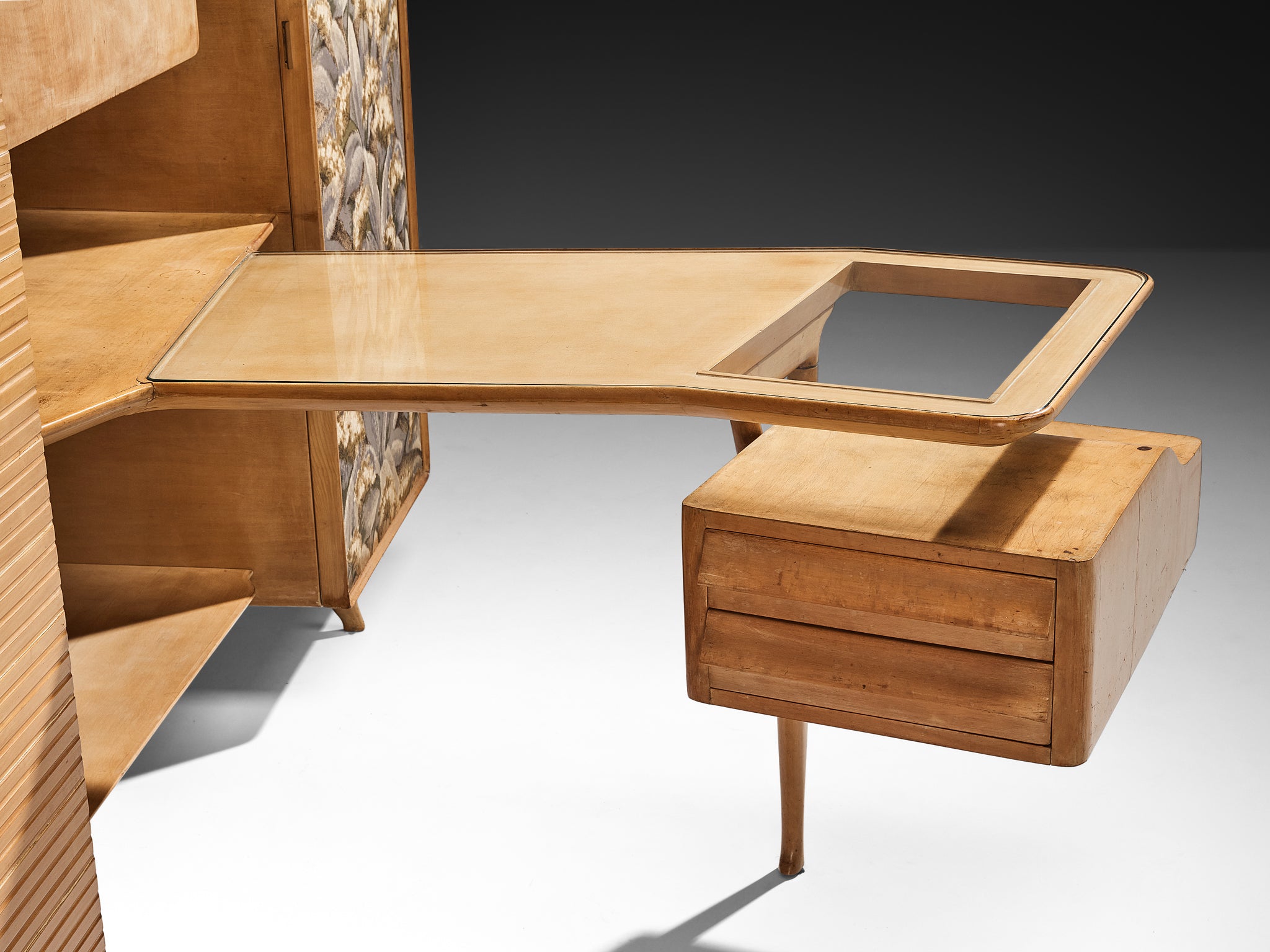 Unique Italian Large Wall Unit with Writing Desk in Maple and Birch Case pieces and storage cabinets Morentz